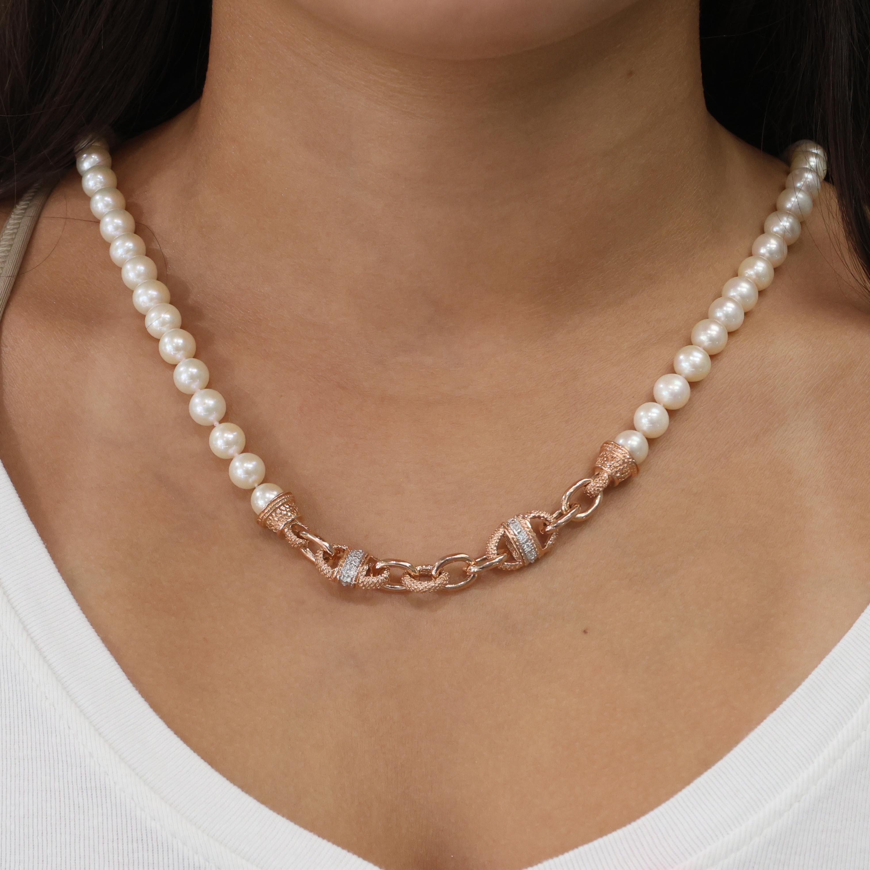 14K Rose Gold Freshwater Pearl Diamond Necklace 0.60 TW 27" Toggle Clasp Estate