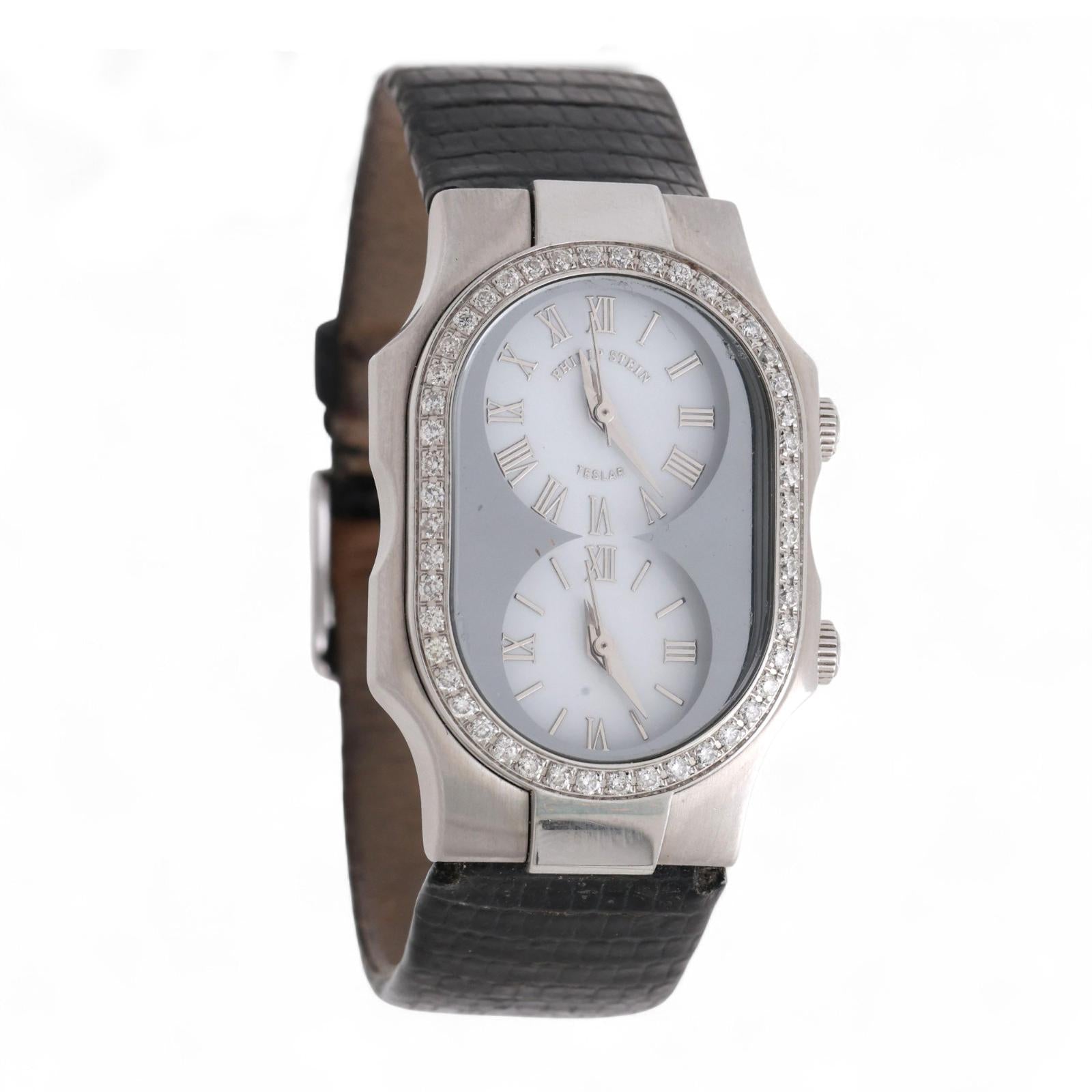 Philip Stein Teslar Dual Time Zone Watch Stainless Steel 0.72 TW Diamonds Estate