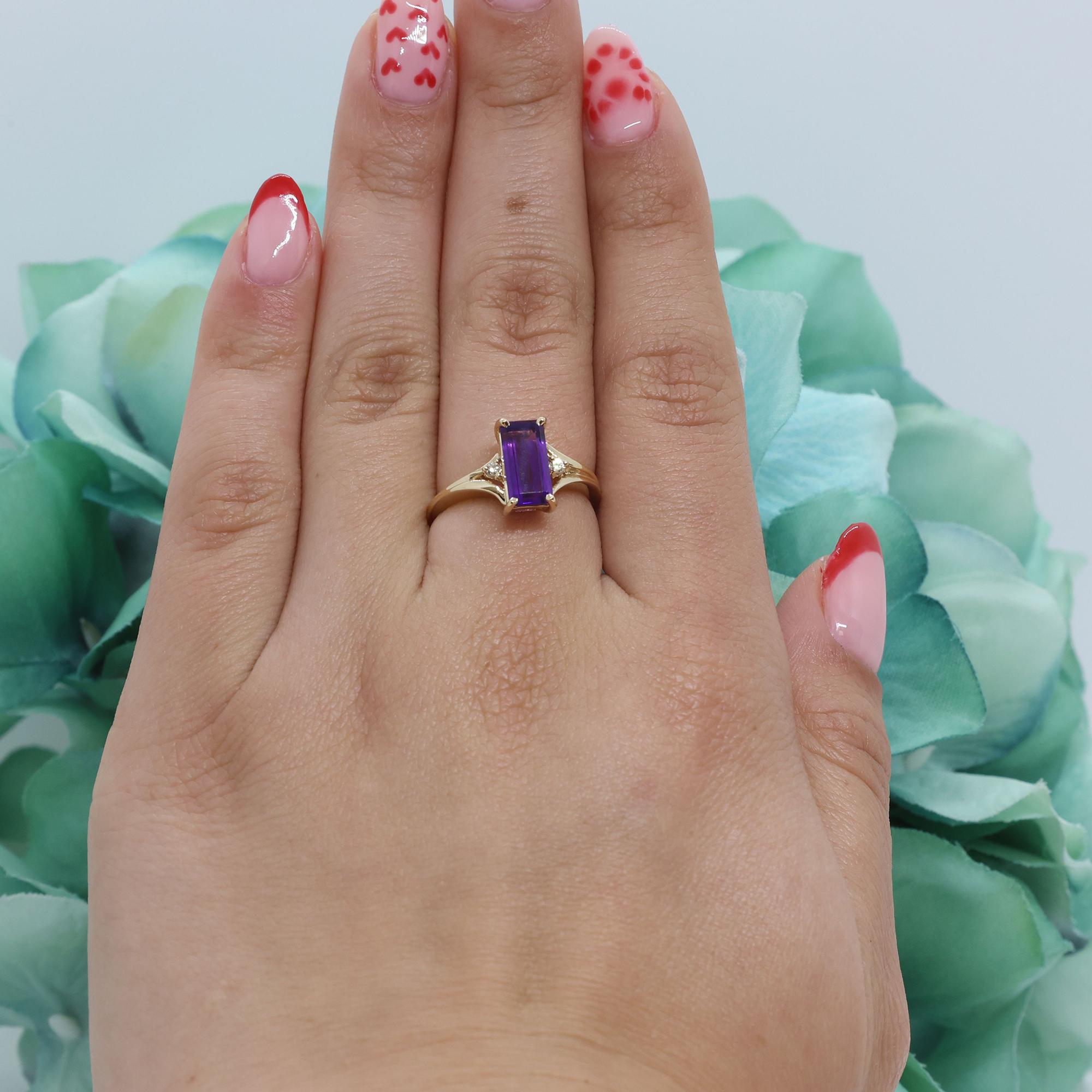 Amethyst Diamond Statement Ring 14K Yellow Gold 1.61 CTW Size 7.25 Ladies Estate