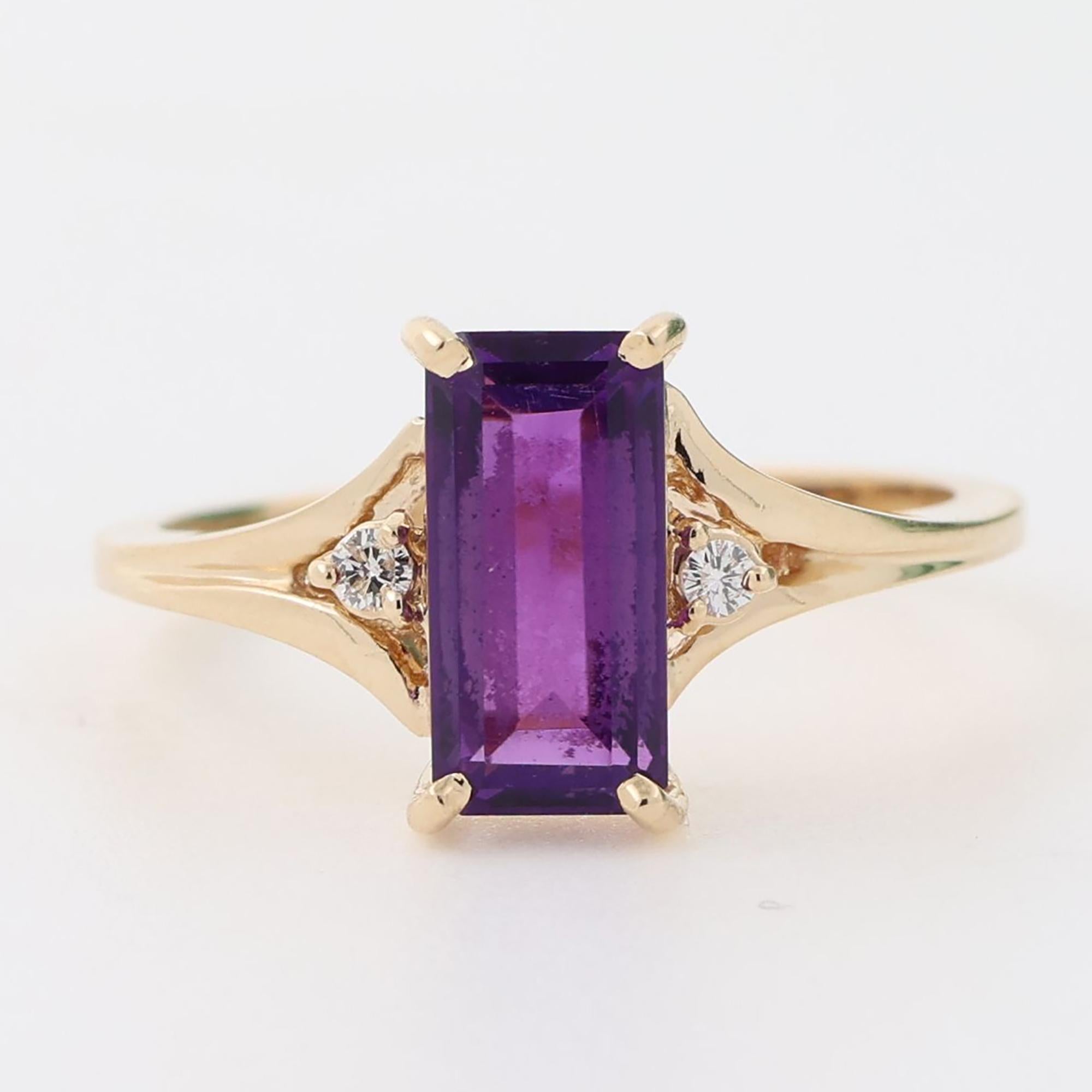 Amethyst Diamond Statement Ring 14K Yellow Gold 1.61 CTW Size 7.25 Ladies Estate