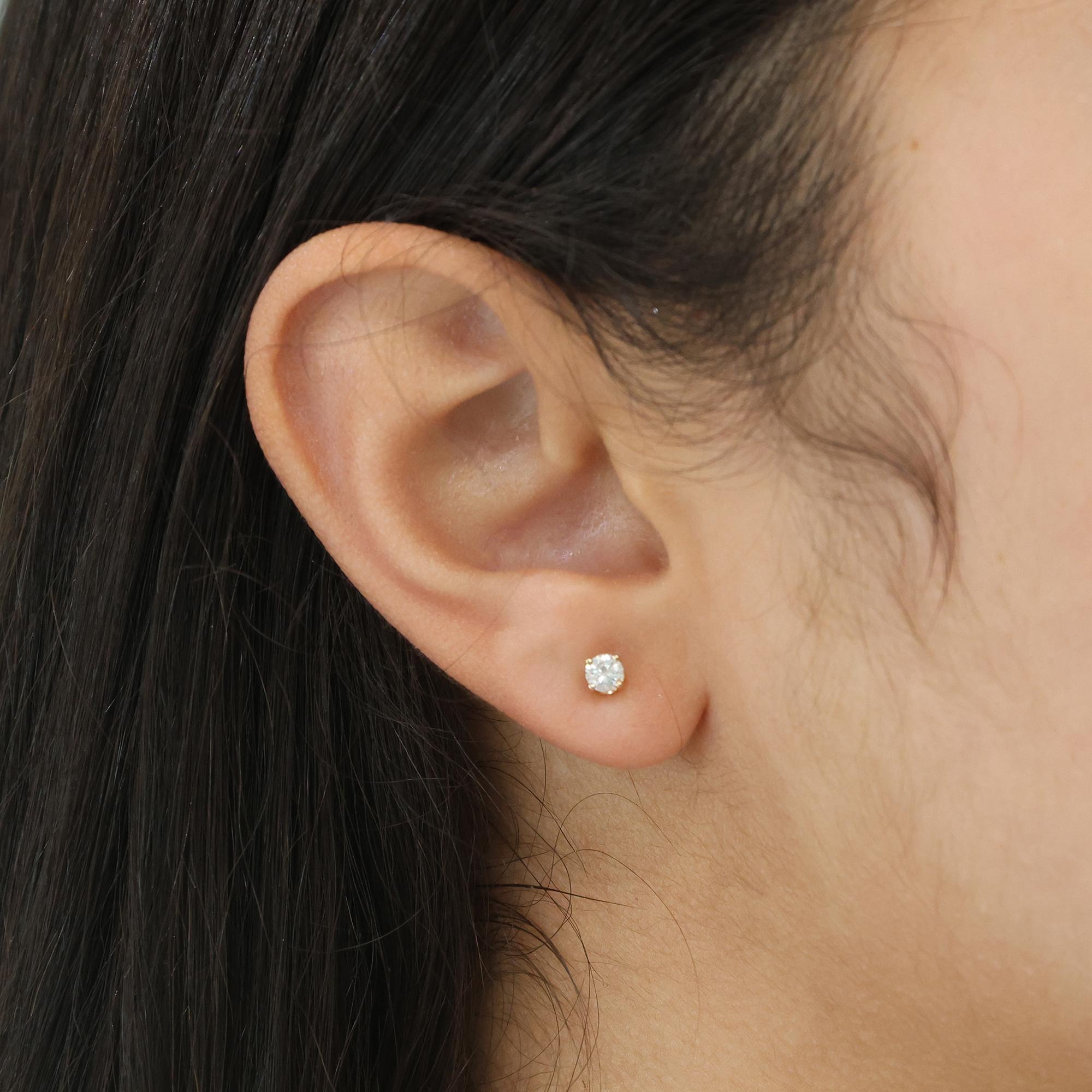 0.38 TW Round Diamond Stud Earrings 14K Yellow Gold 4-Prong Basket Set Unisex