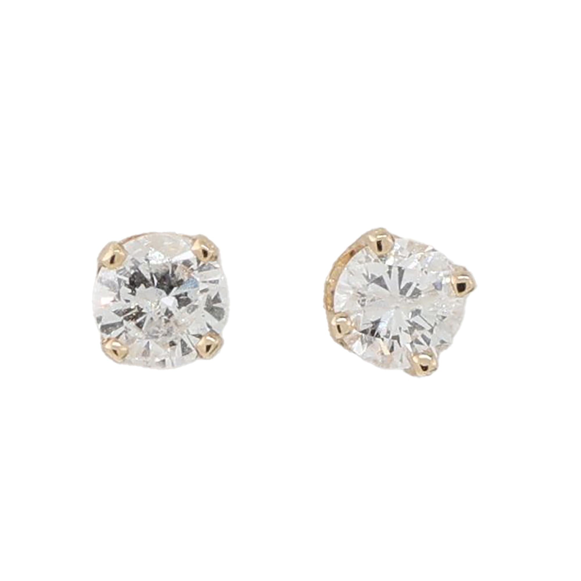 0.38 TW Round Diamond Stud Earrings 14K Yellow Gold 4-Prong Basket Set Unisex