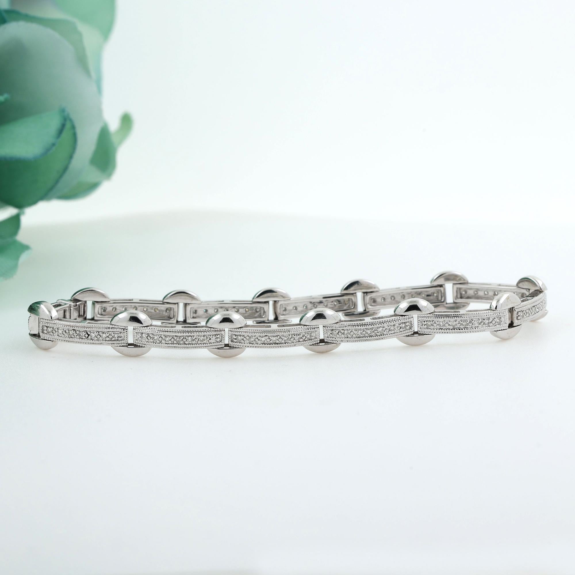 Diamond Station Bracelet 14K White Gold 0.75 TW 7" Ladies Estate