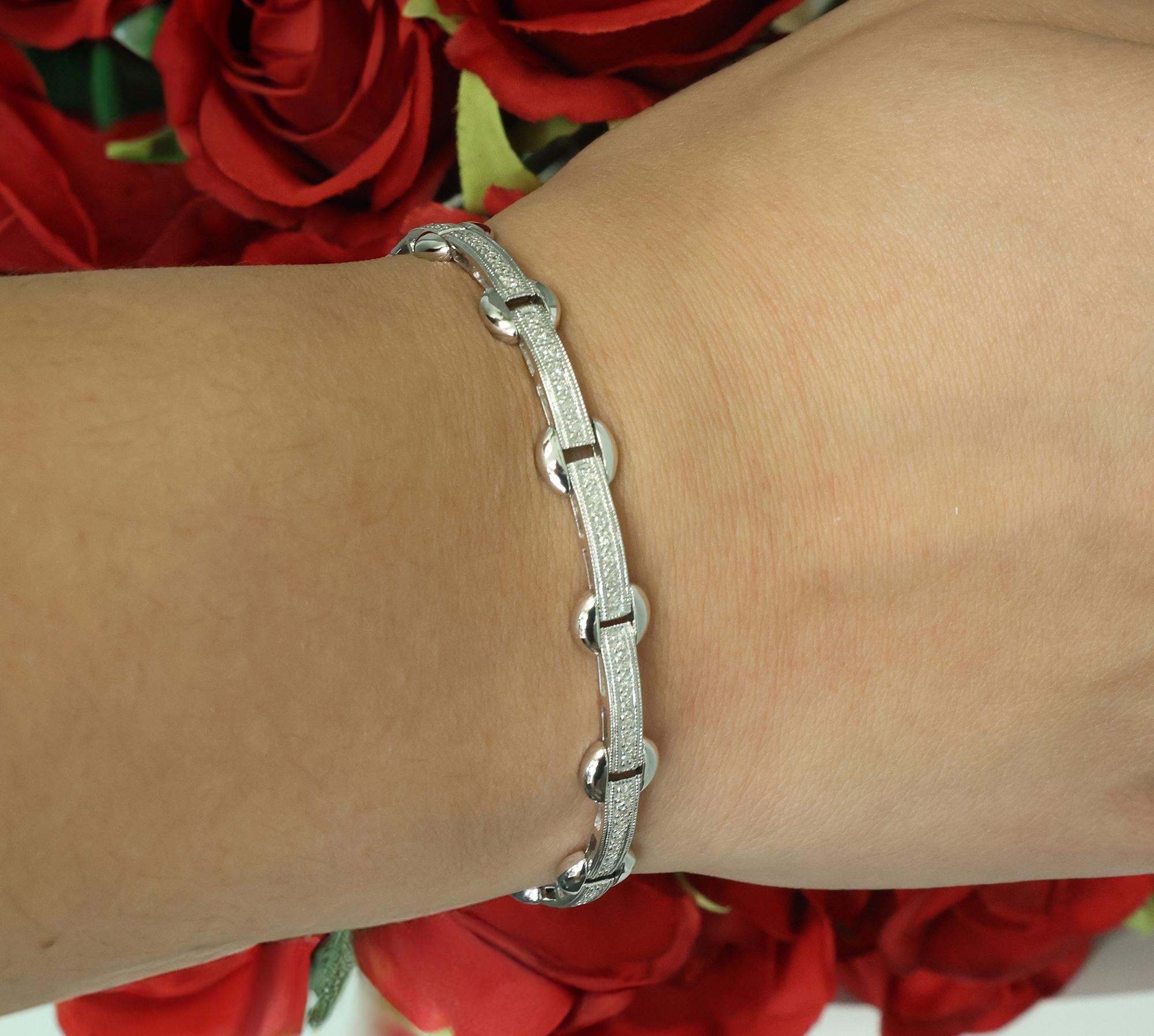 Diamond Station Bracelet 14K White Gold 0.75 TW 7" Ladies Estate