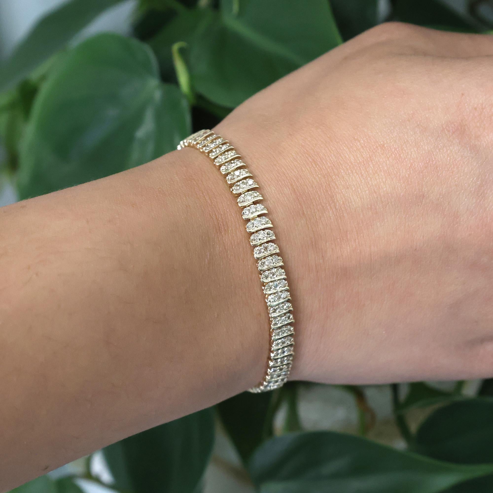 3-Row Diamond Tennis Bracelet 14K Yellow Gold 3.00 TW 7" Estate