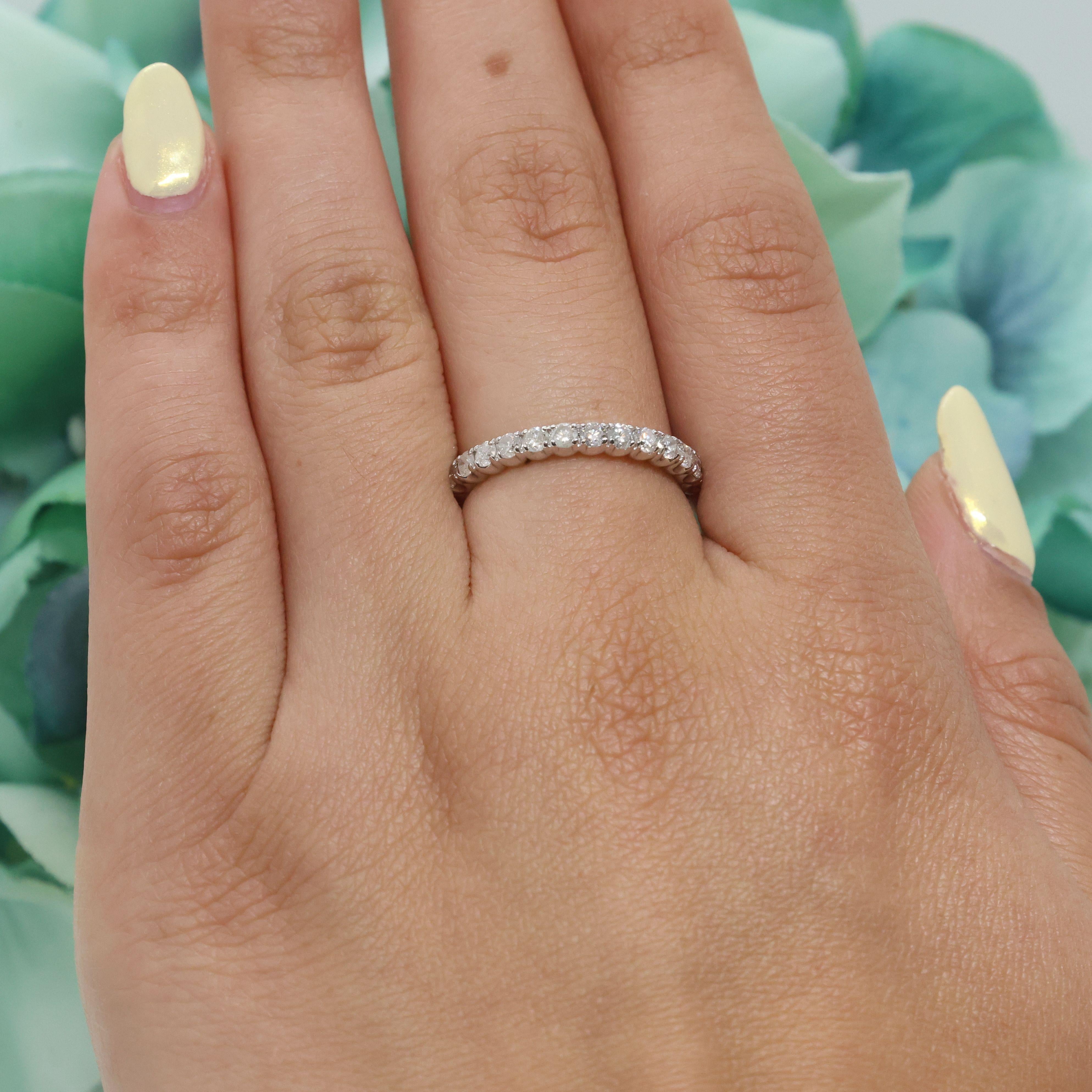 0.70 TW Diamond Half Eternity Band Ring White Gold Round Diamonds Size 8