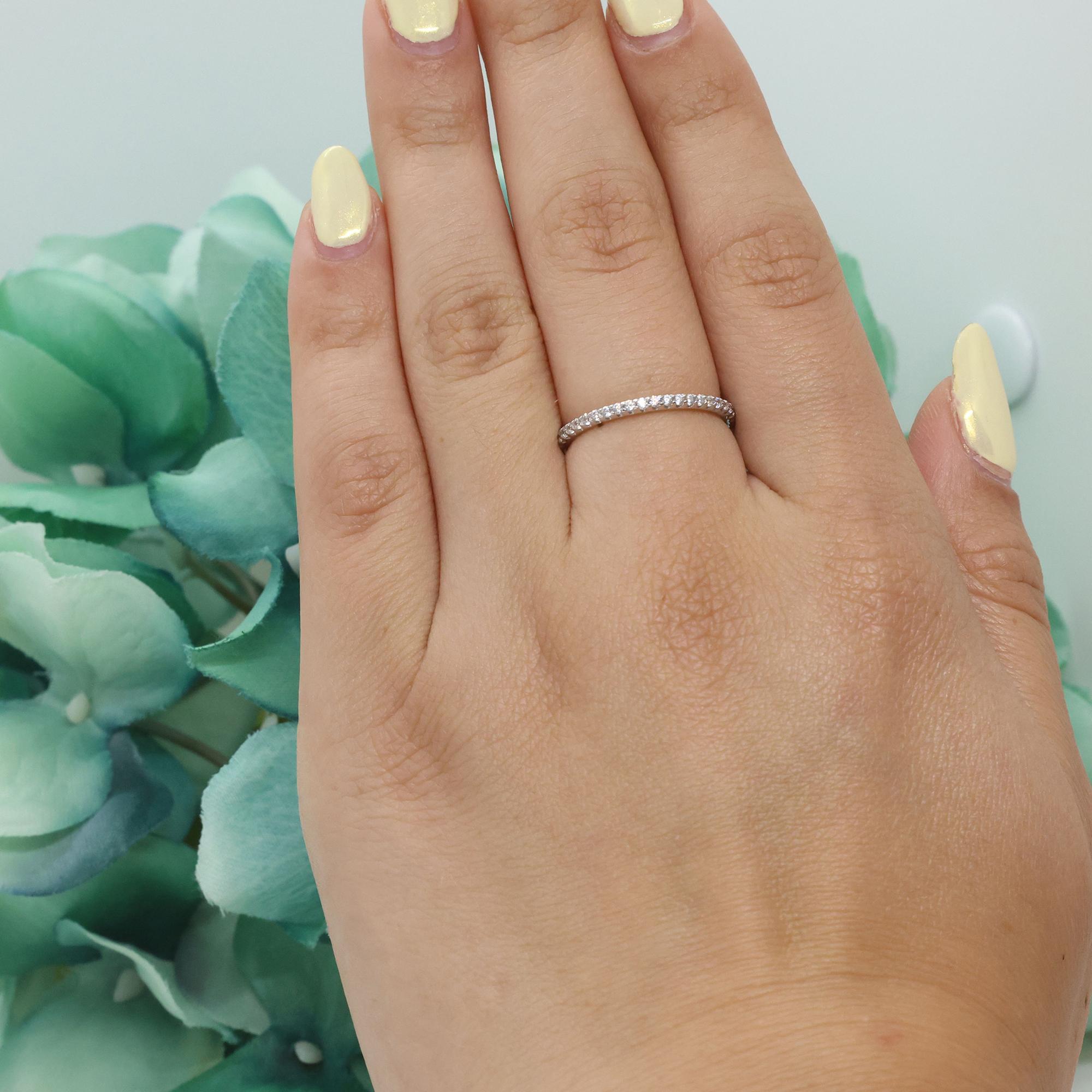 0.35 TW Round Diamond Half Eternity Band Ring 14K White Gold Size 6.75