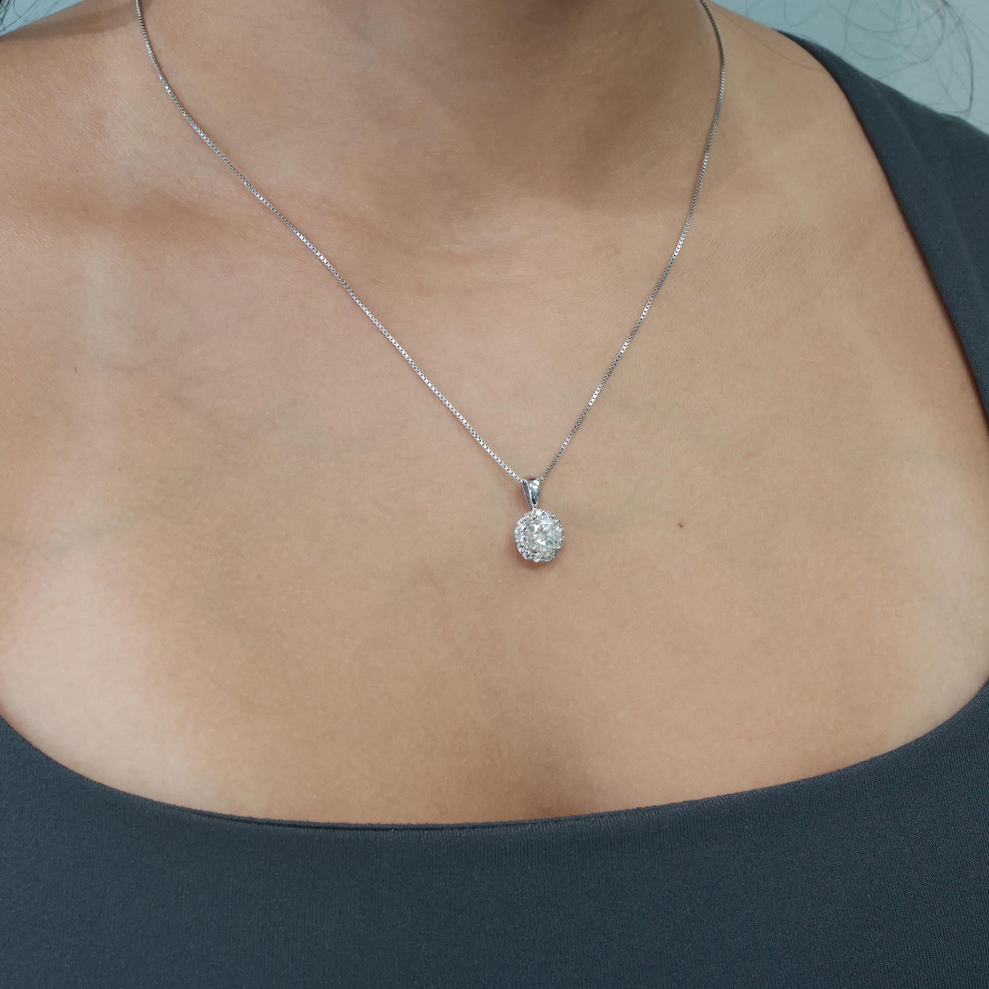 Solitaire Round Halo Diamond Pendant 1.85 TW 14K White Gold 0.70" Ladies Estate