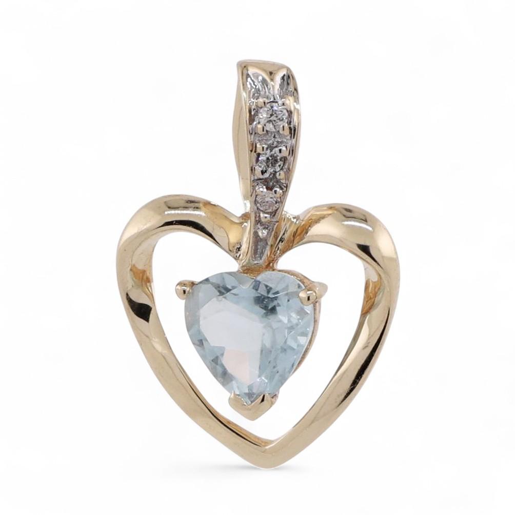 Heart Aquamarine Diamond Pendant Charm 14K Gold 1.06 CTW 0.80" Estate