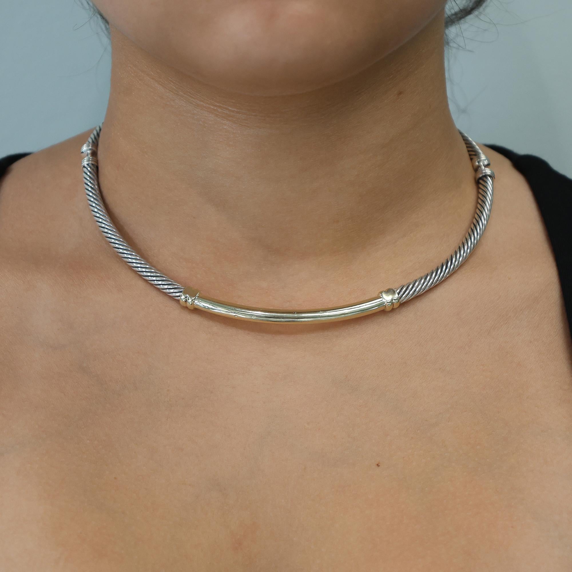 David Yurman Metro Cable Choker Necklace 14K Yellow Gold Sterling Silver 16"