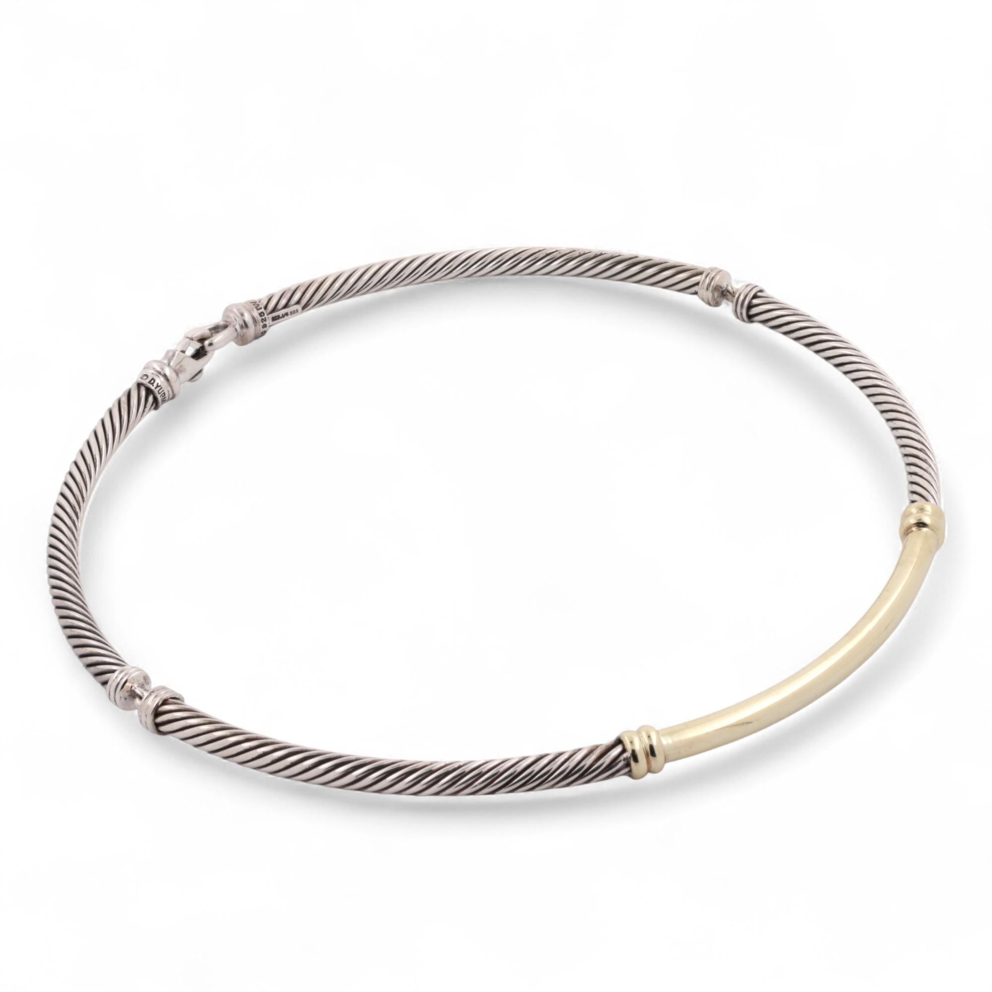 David Yurman Metro Cable Choker Necklace 14K Yellow Gold Sterling Silver 16"