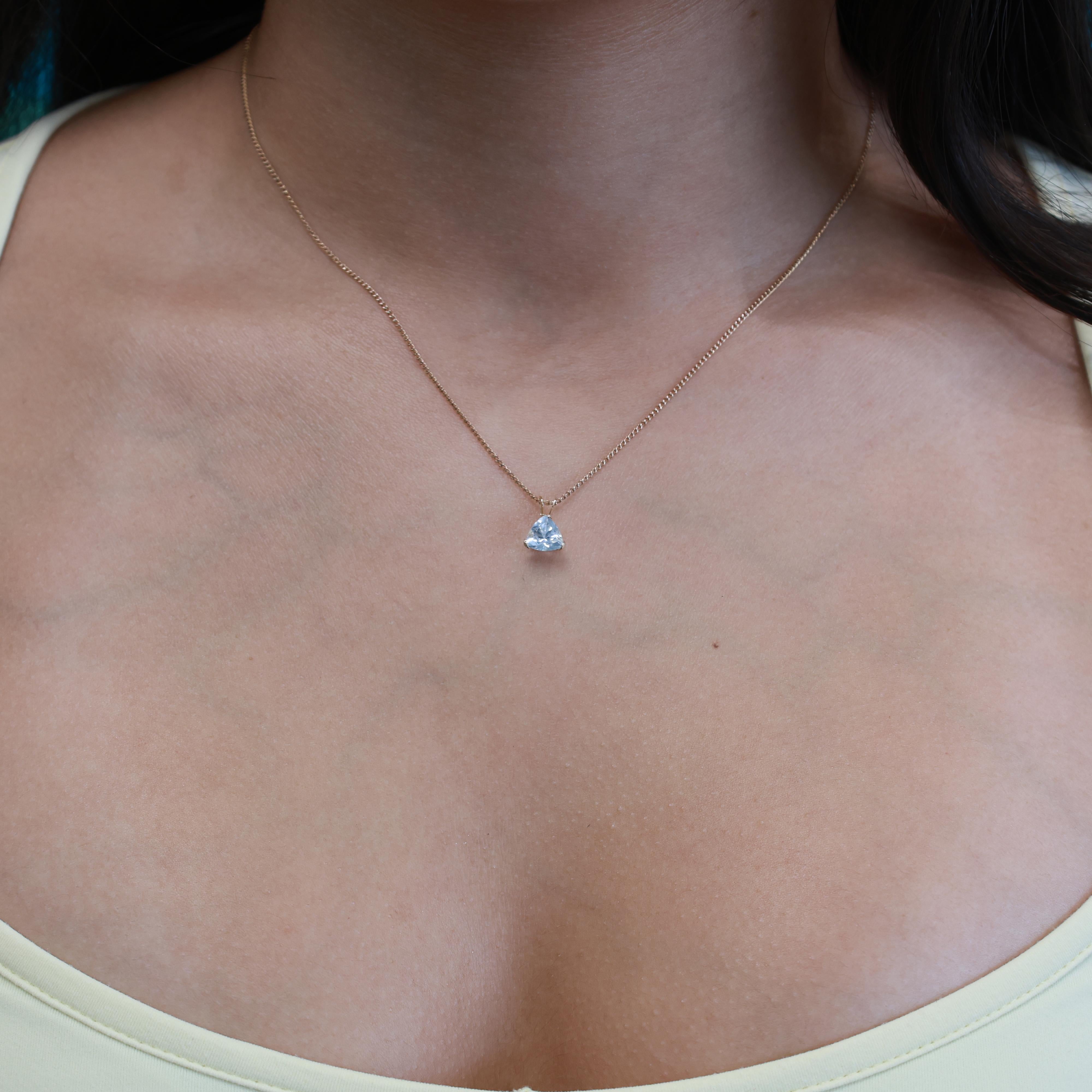 0.95 CT Trillion Cut Aquamarine Pendant Charm 14K Yellow Gold 0.40" Estate