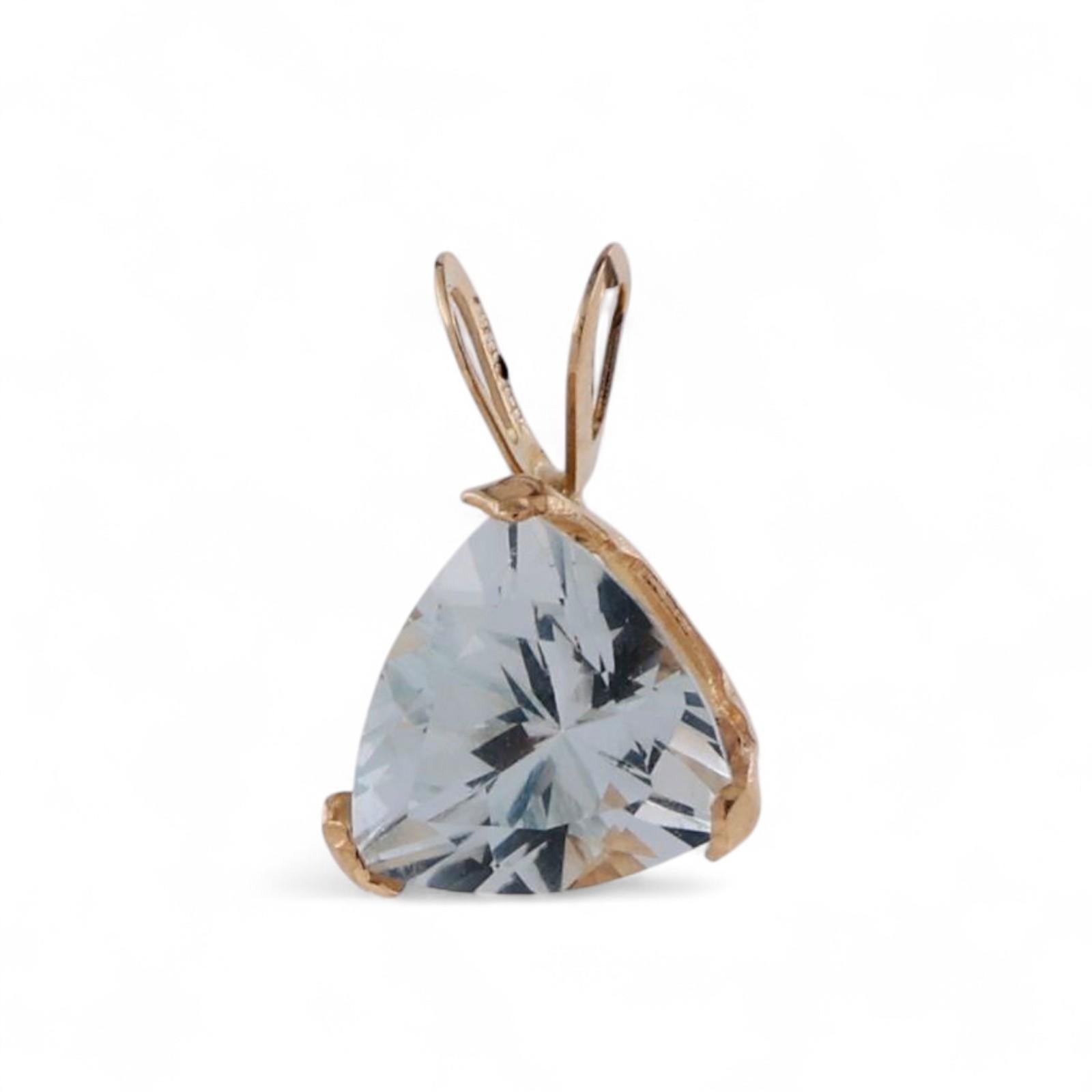 0.95 CT Trillion Cut Aquamarine Pendant Charm 14K Yellow Gold 0.40" Estate