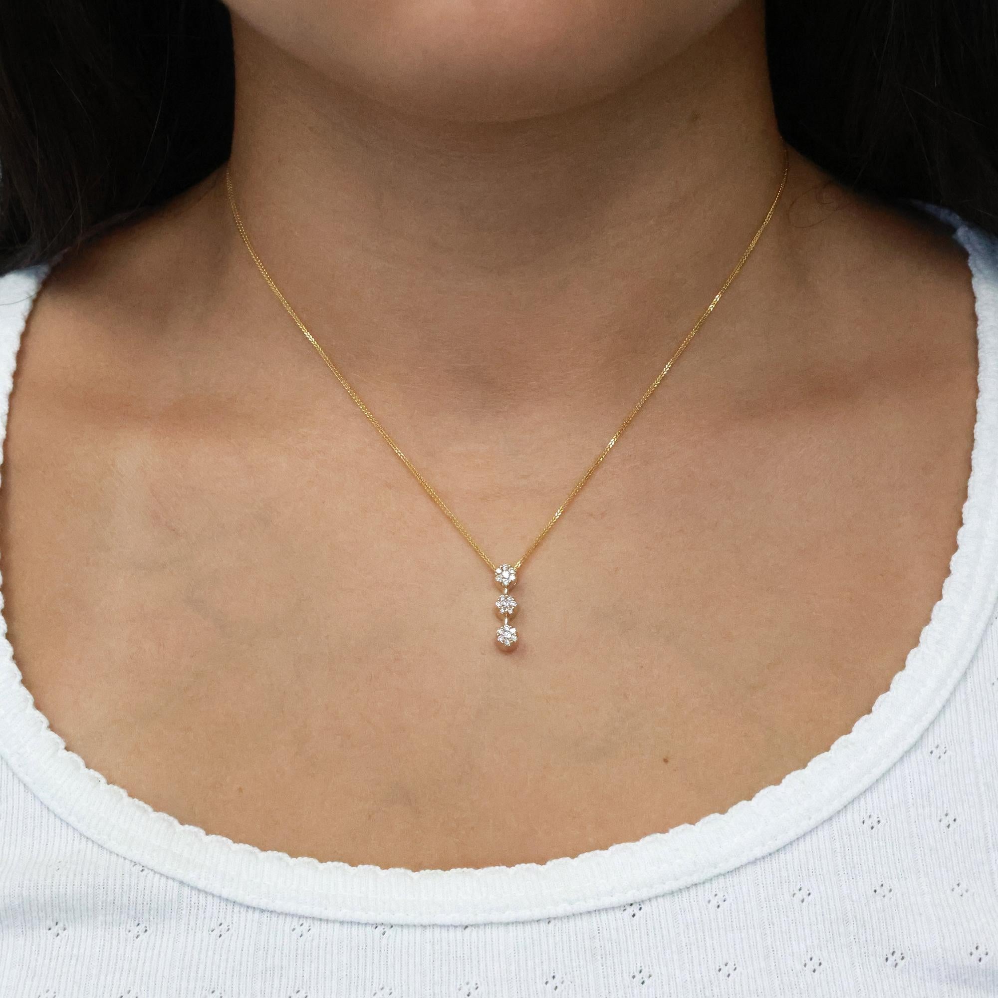 Cluster Diamond Journey Pendant 14K Yellow Gold 0.30 TW 0.65" Ladies