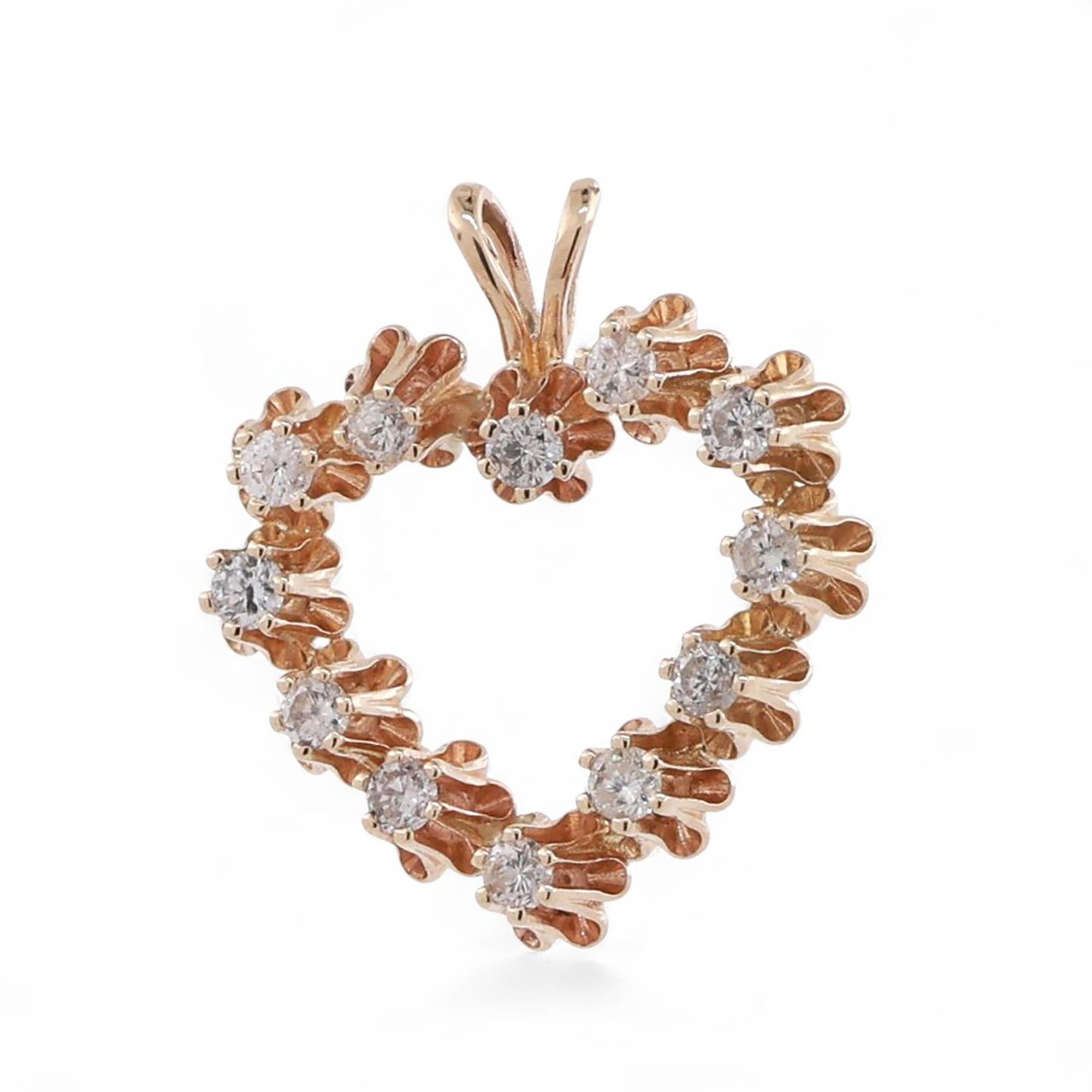 Diamond Open Heart Pendant Charm 14K Yellow Gold 0.33 TW 0.75" Ladies Girls