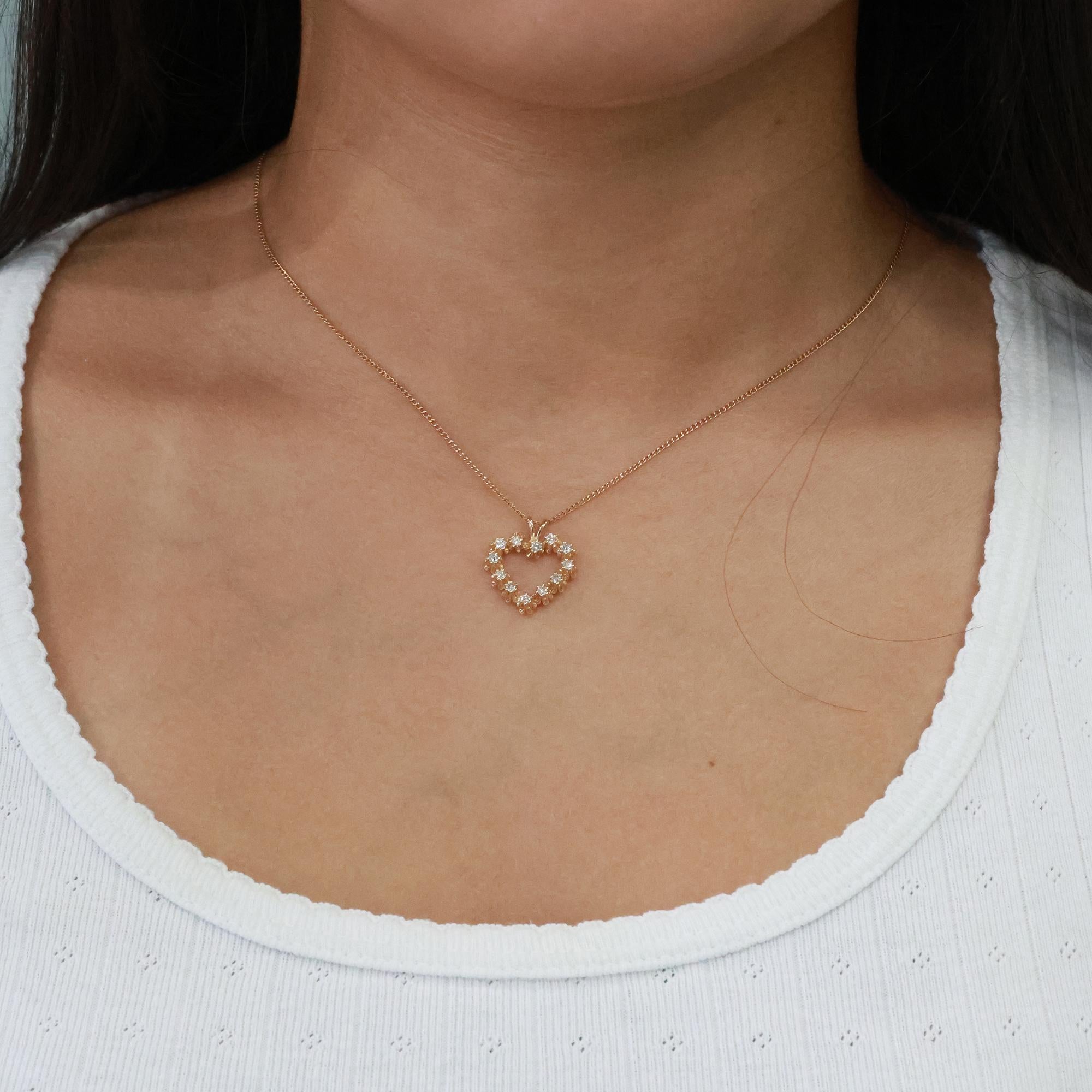 Diamond Open Heart Pendant Charm 14K Yellow Gold 0.33 TW 0.75" Ladies Girls