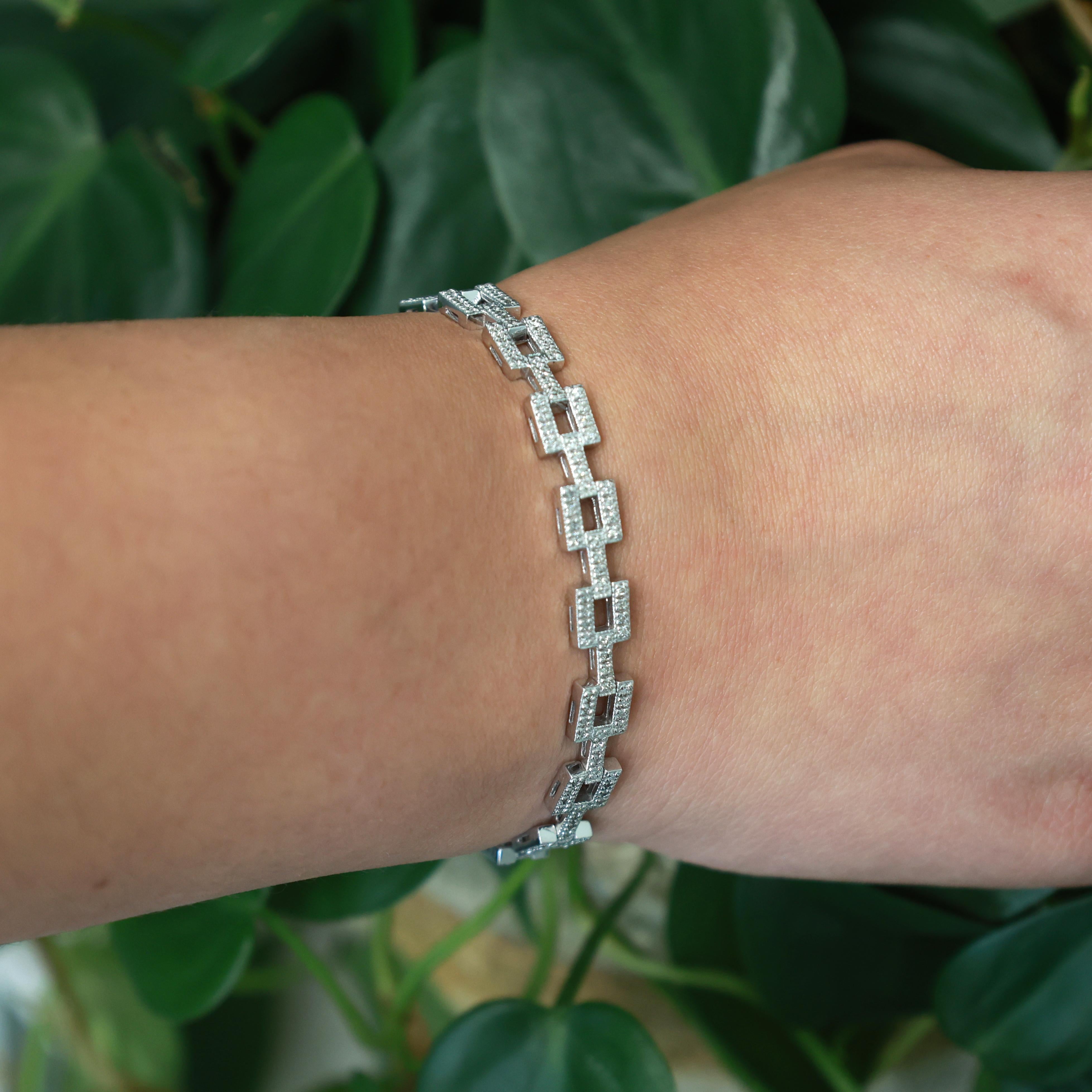EFFY Diamond Square Link Bracelet 14K White Gold 2.00 TW 6.75" Ladies Estate