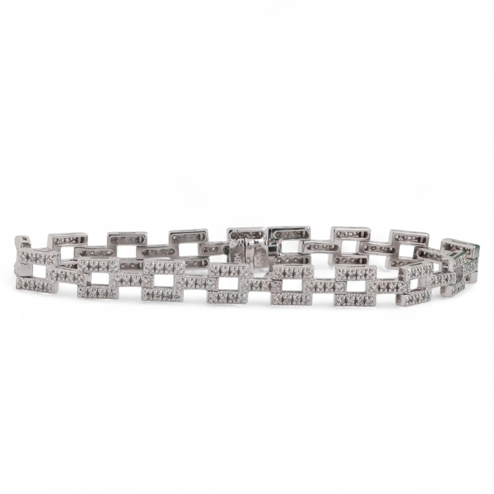 EFFY Diamond Square Link Bracelet 14K White Gold 2.00 TW 6.75" Ladies Estate