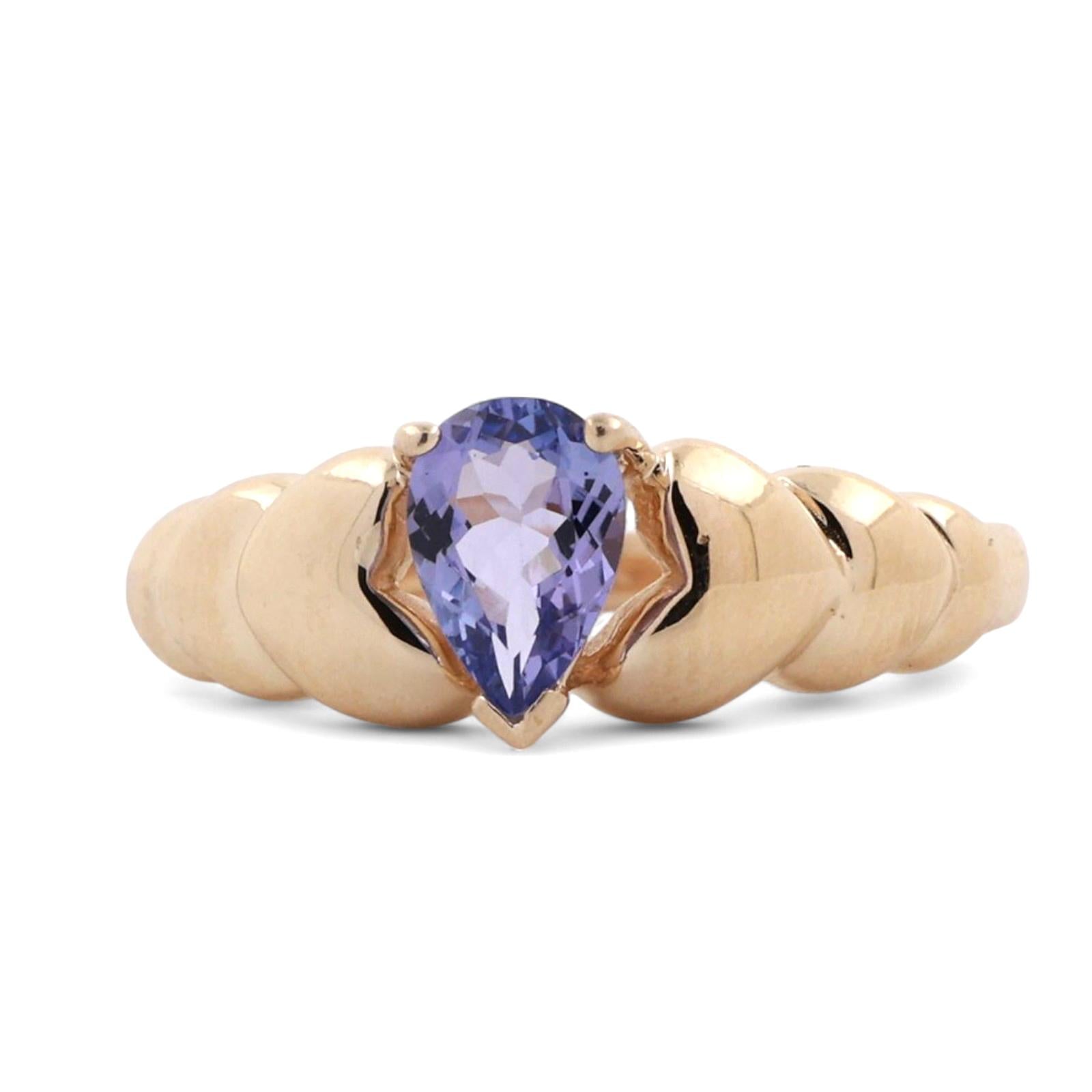 Solitaire Tanzanite Cocktail Heart Band Ring 14K Yellow Gold 0.65 CT Size 6