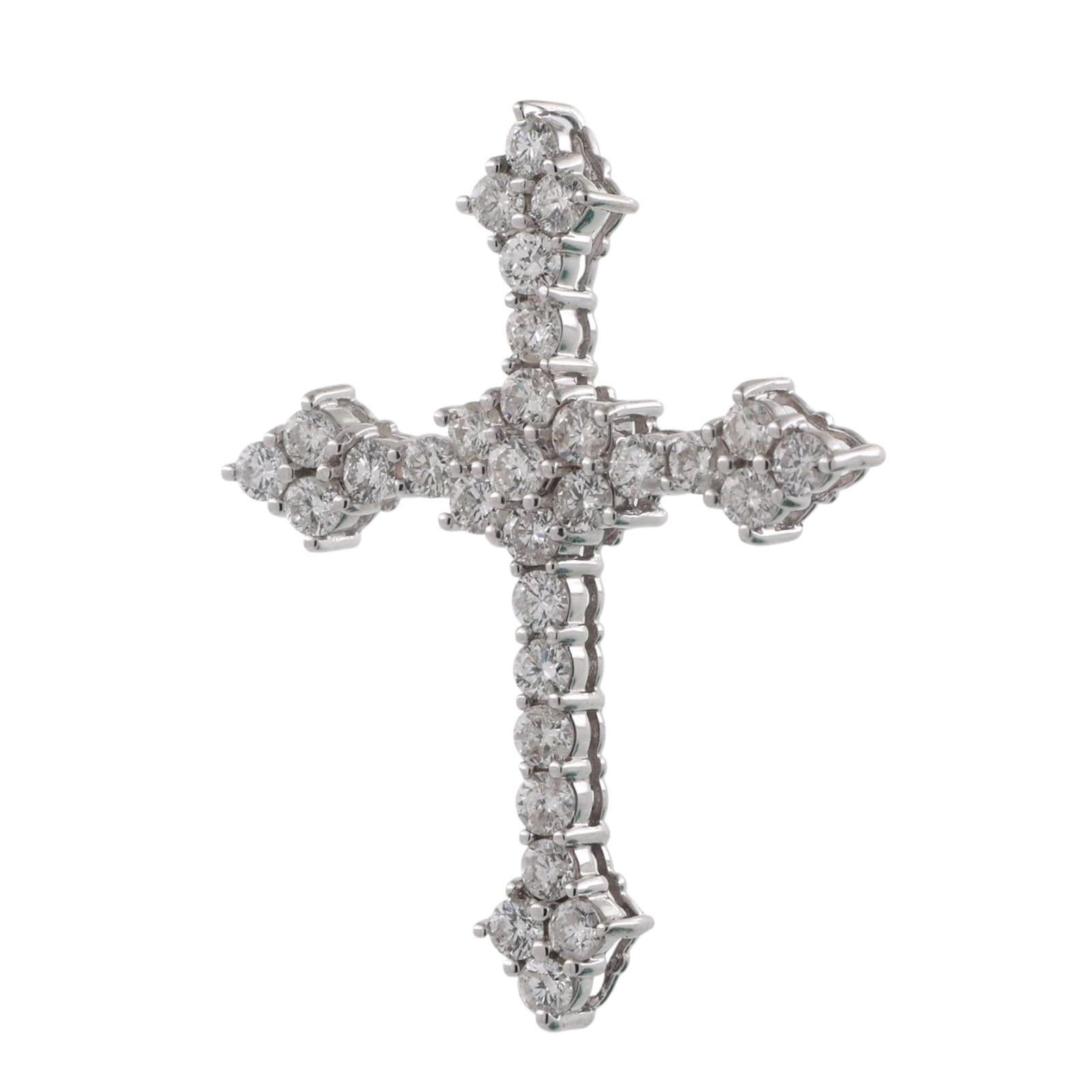 Religious Diamond Cross Pendant 14K White Gold 2.25 TW Diamonds 1.33" Large Size