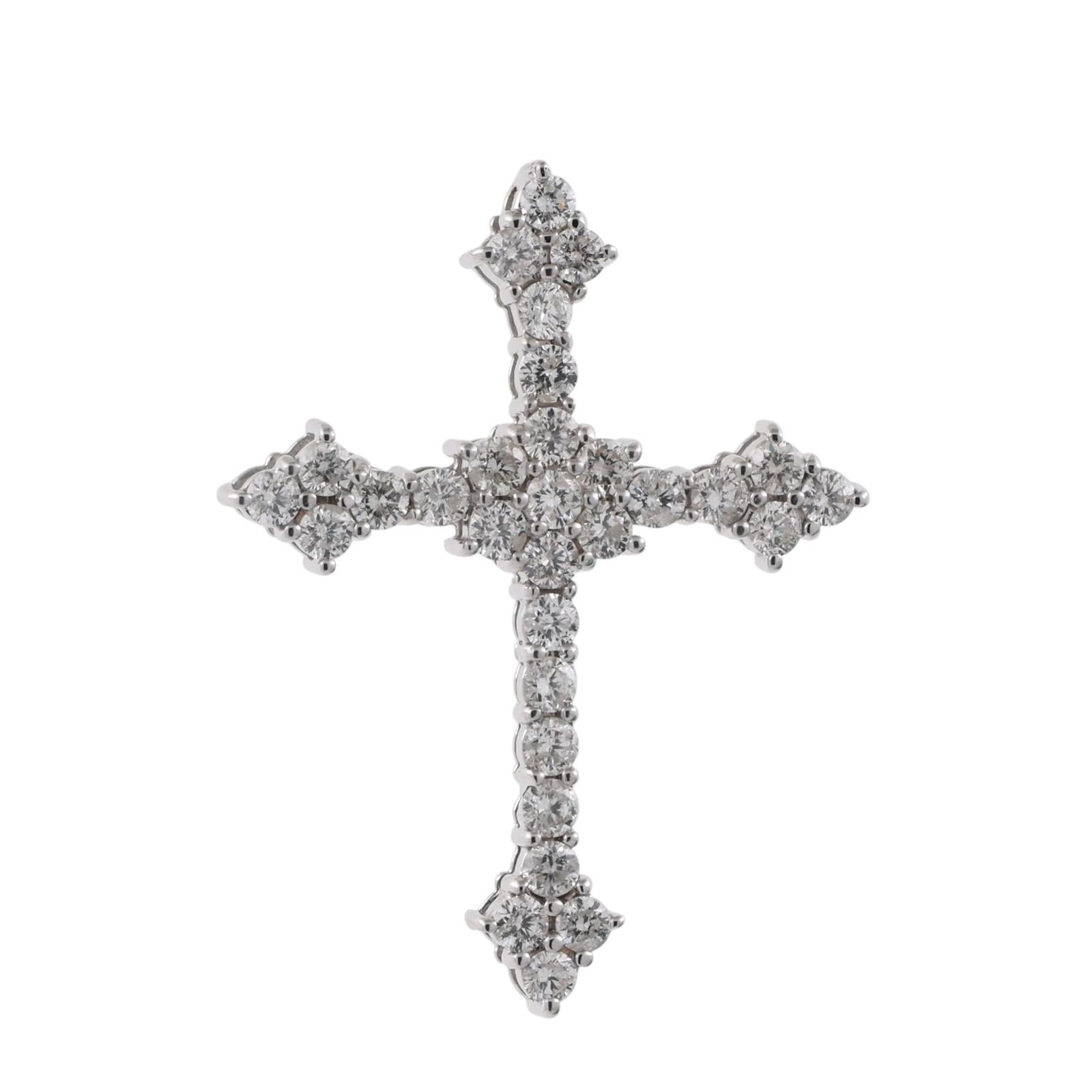 Religious Diamond Cross Pendant 14K White Gold 2.25 TW Diamonds 1.33" Large Size