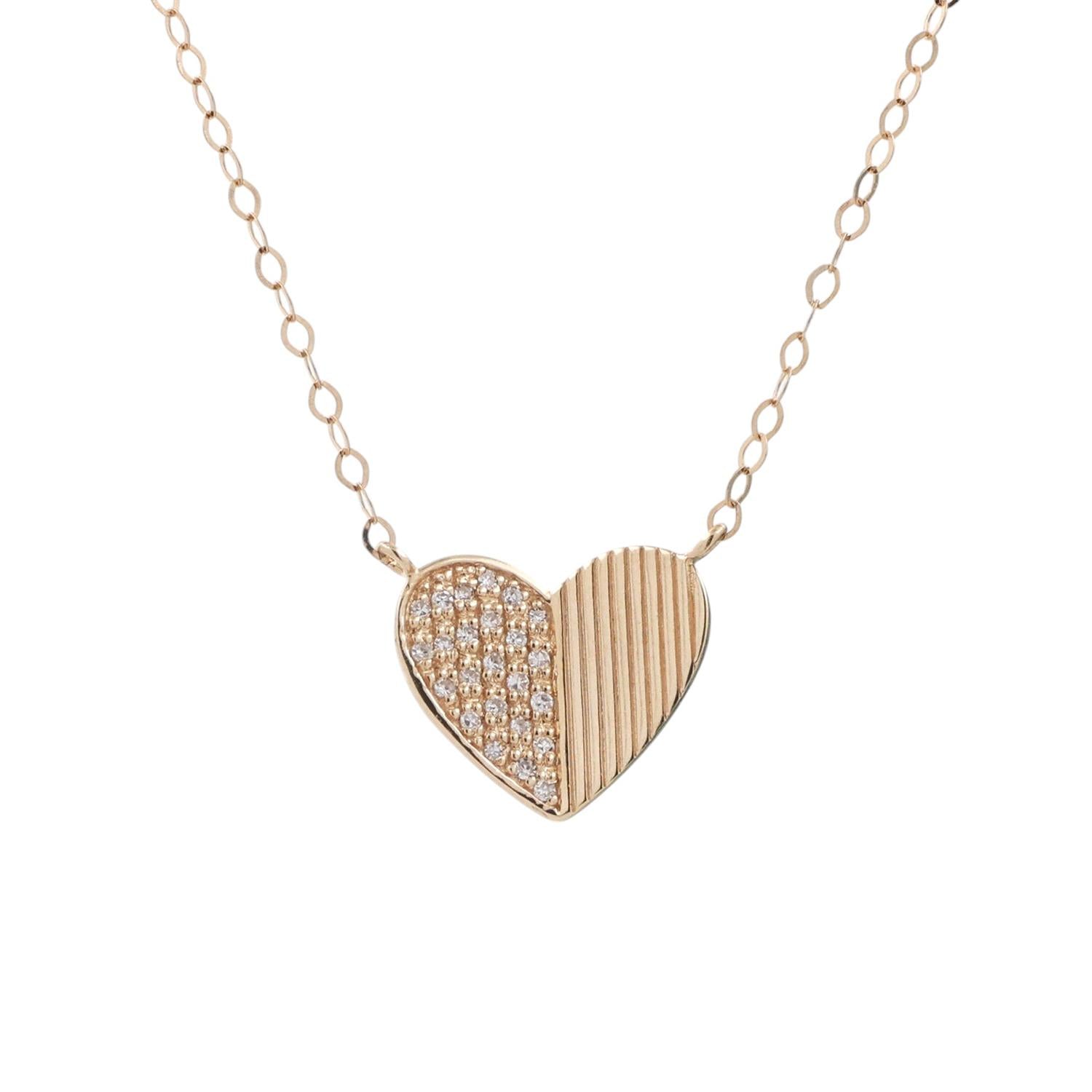 Accent Diamond Heart Pendant Chain Necklace 14K Yellow Gold 16" Ladies