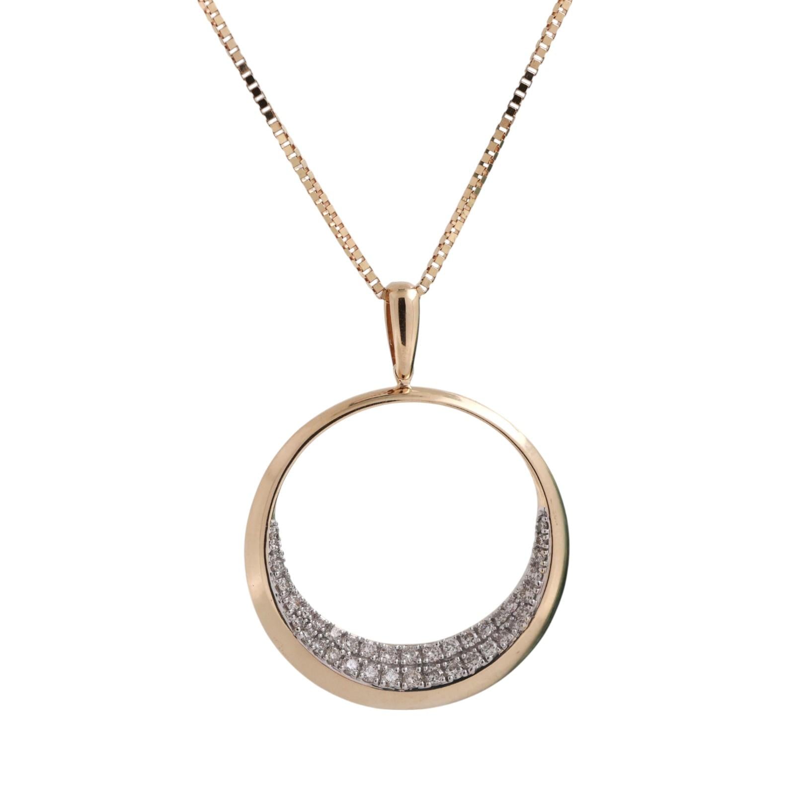 0.50 TW Circle of Life Round Diamond Pendant Box Chain Necklace 14K Gold 18"
