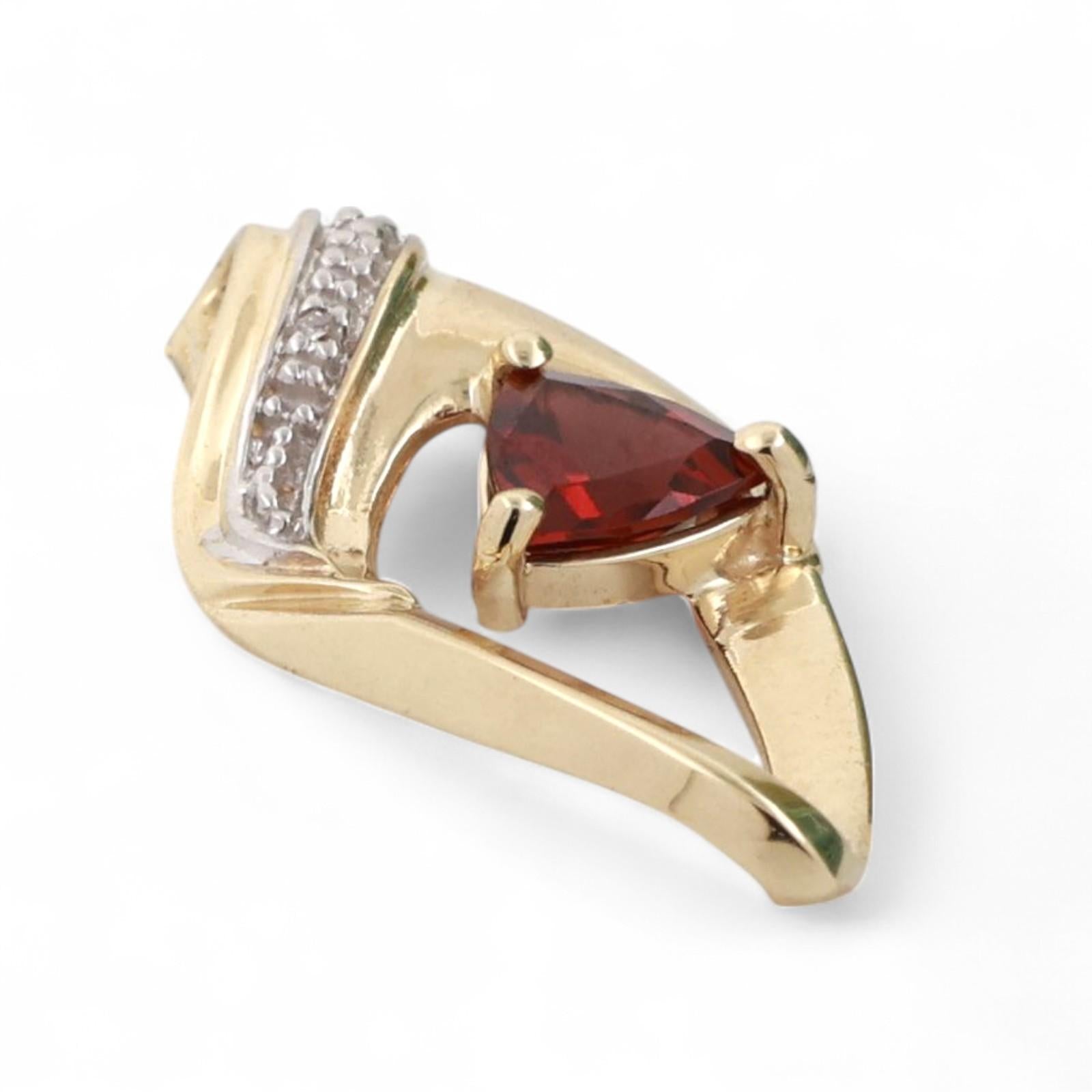 Trillion Cut Garnet Diamond Swirl Pendant 10K Gold 0.86 CTW 1.10" Estate