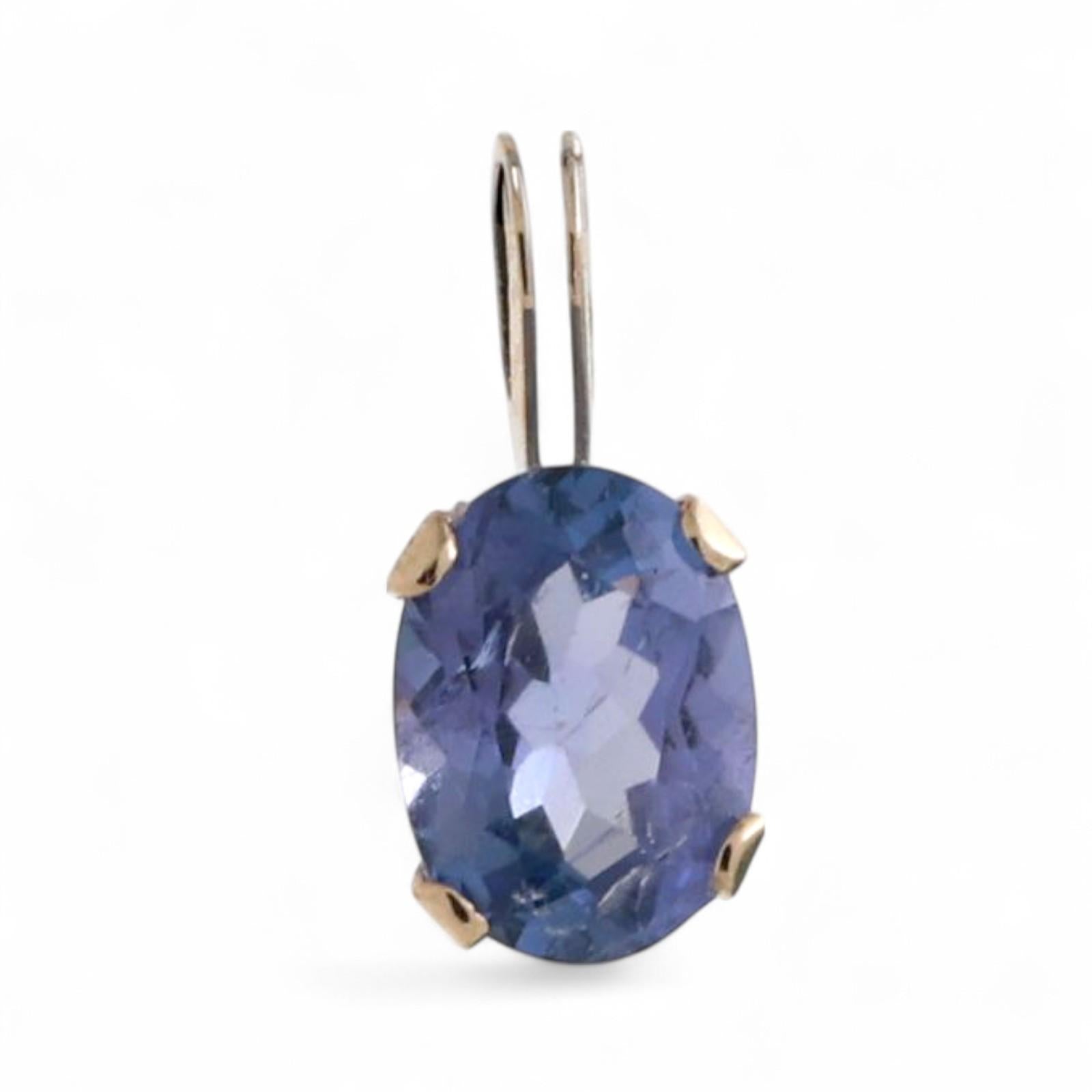 0.75 CT Oval Tanzanite Gemstone Solitaire Pendant Charm 14K Yellow Gold 0.45"