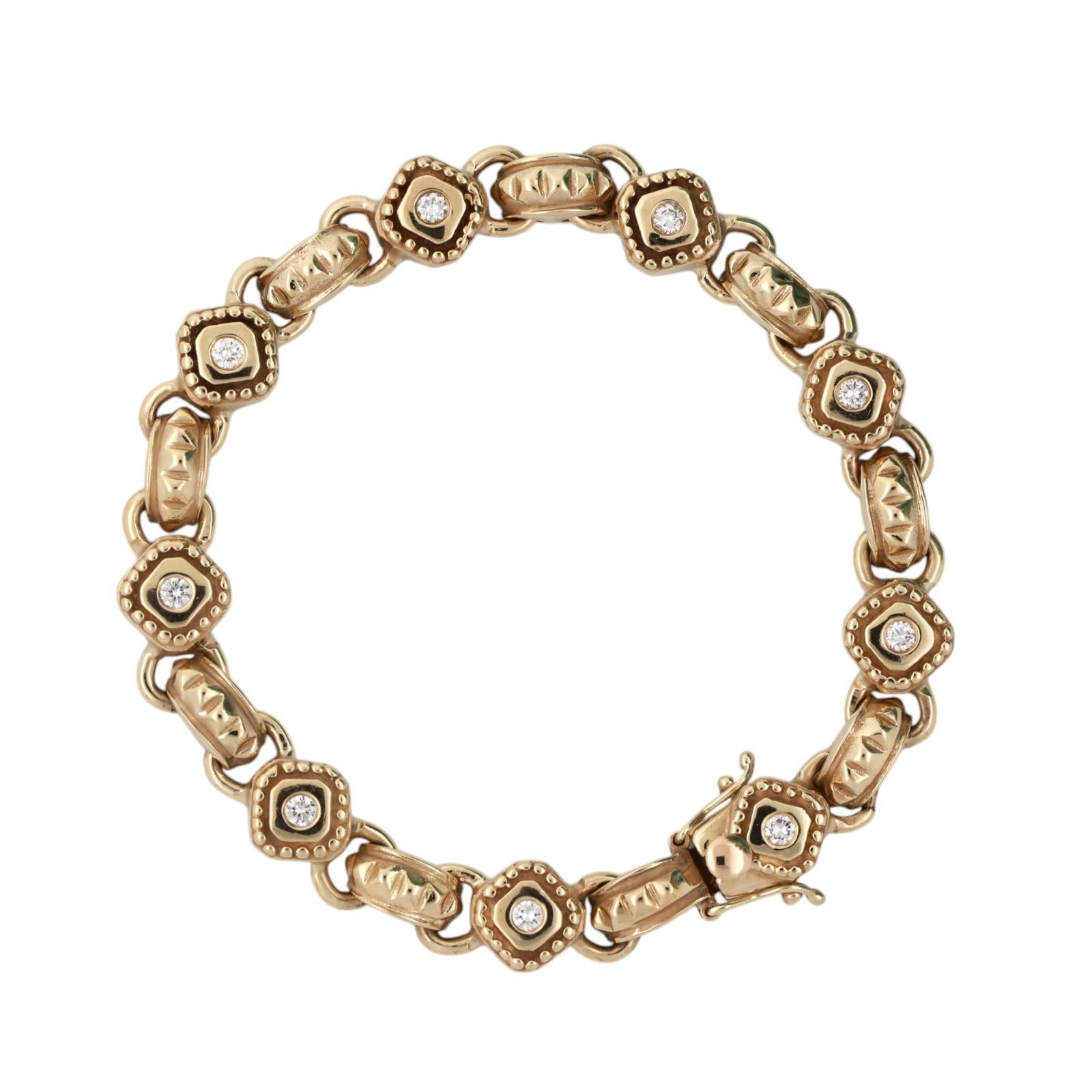 0.65 TW Diamond Station Bracelet 14K Yellow Gold 7.25" Vintage Estate