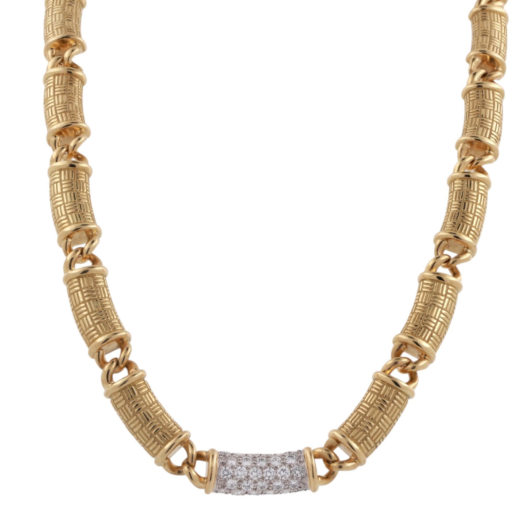 Estate Bar Link Diamond Choker Necklace 18K Yellow Gold Platinum 1.50 TW 15.5"