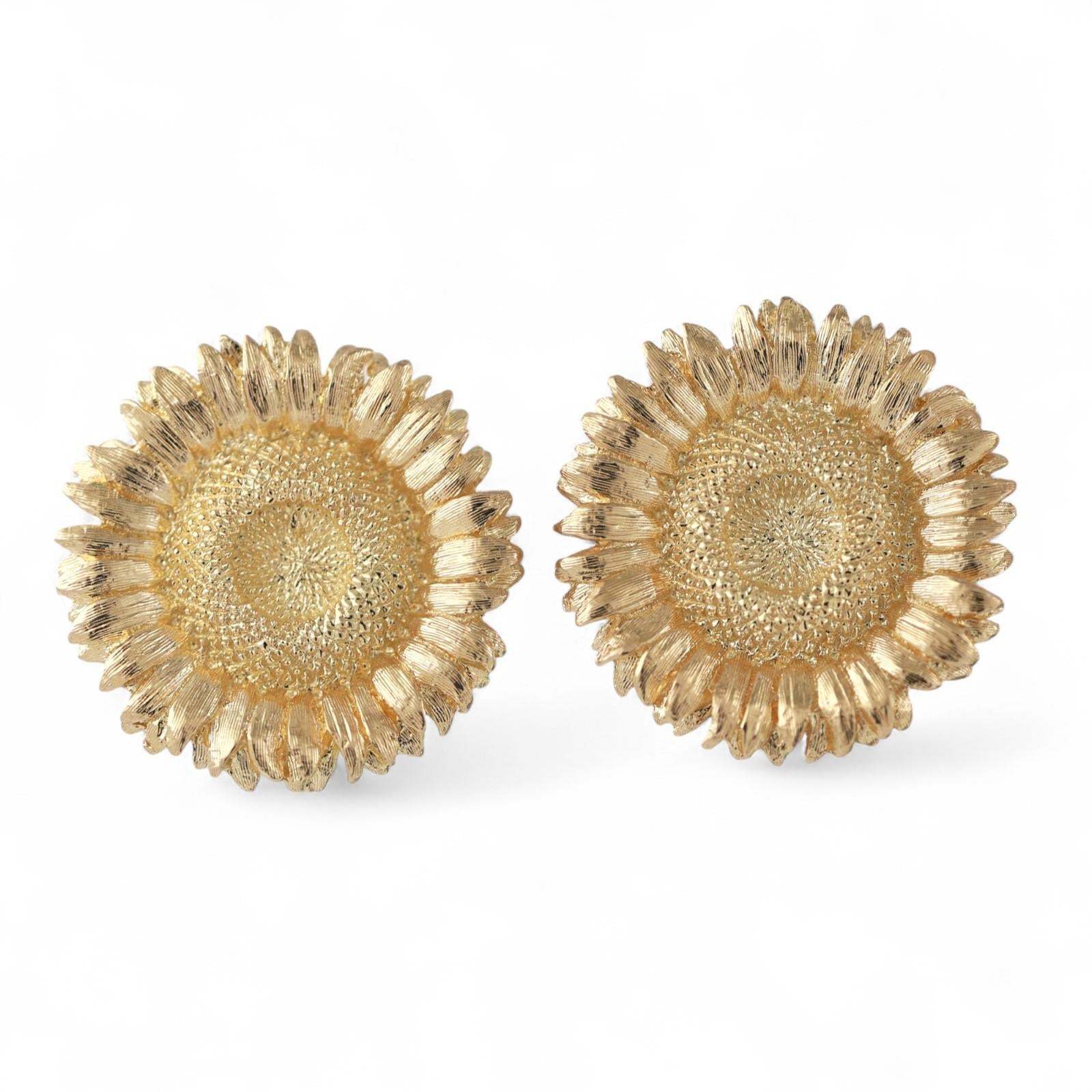 Robert Bruce Bielka Sunflower Earrings Clip On 18K Yellow Gold 1.30" Ladies