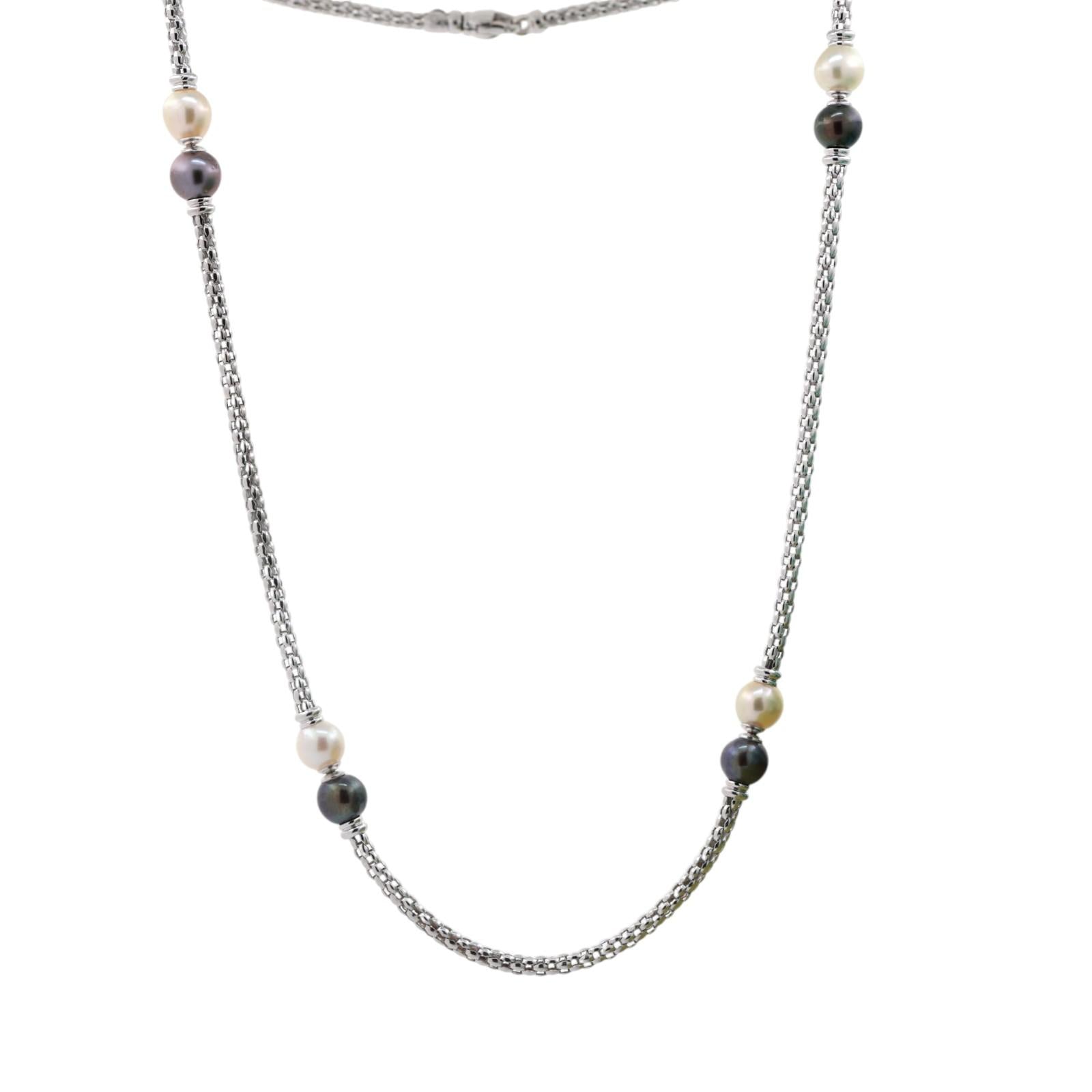 FOPE Cultured Akoya Pearl Station Necklace 18K White Gold 26" Ladies Estate