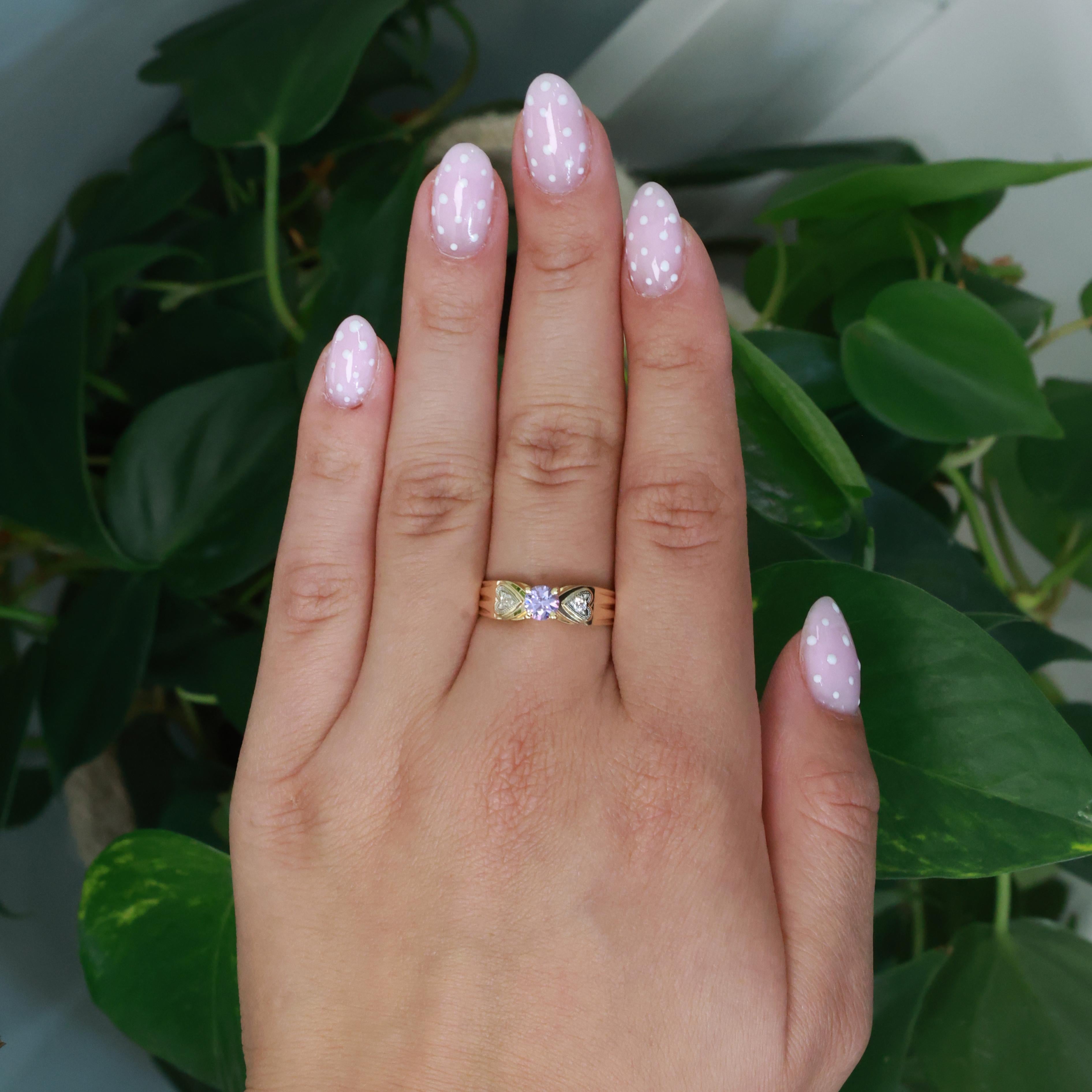 Solitaire Purple Cubic Zirconia Gemstone Heart Ring 18K Gold Size 9 Ladies