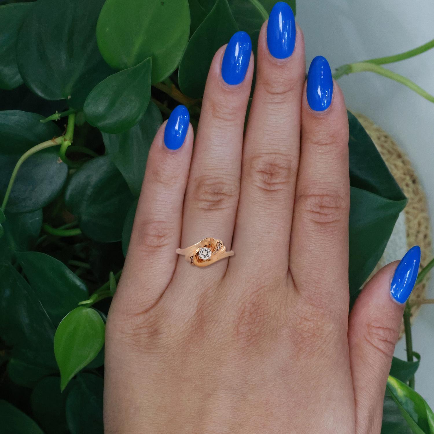 Solitaire Round Diamond Accent Swirl Ring 14K Yellow Gold 0.30 TW Size 7.75