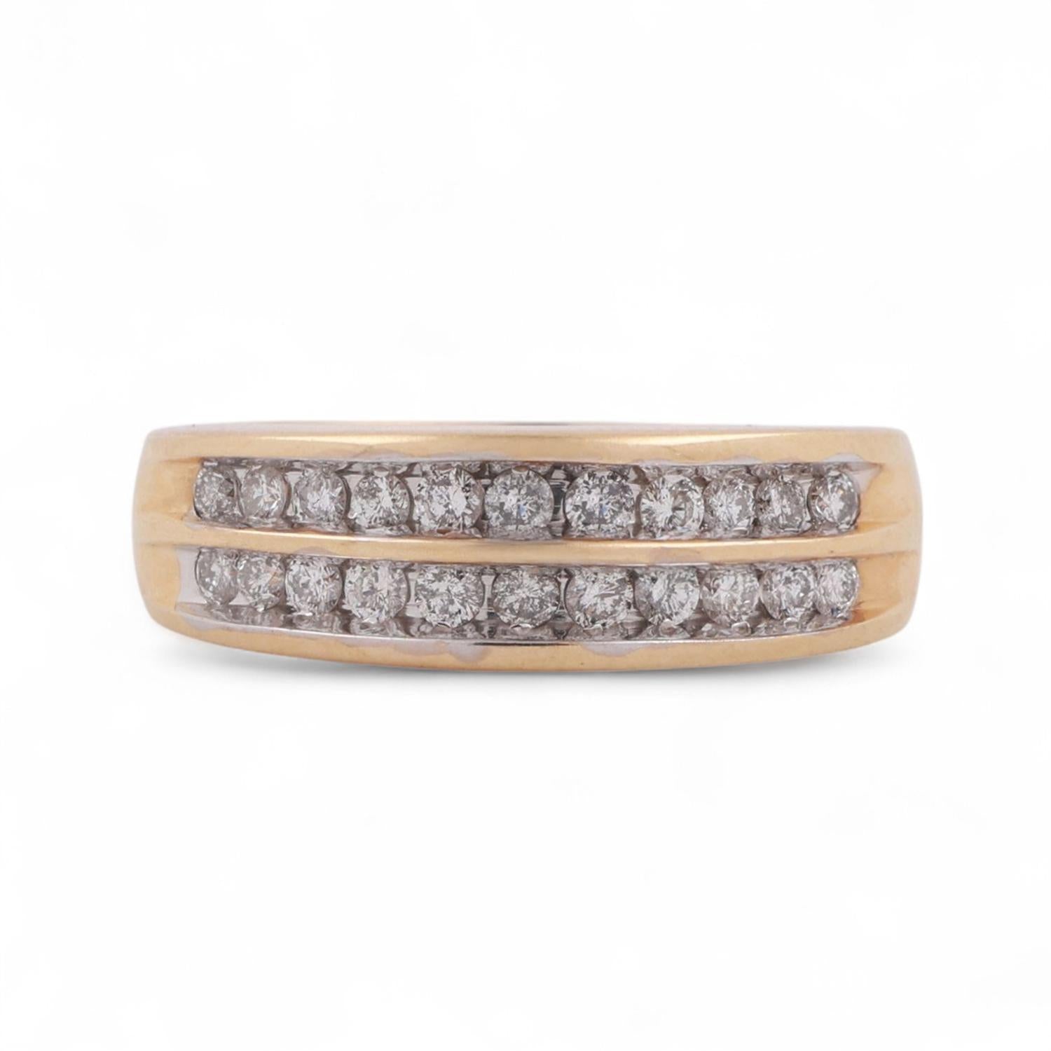 2-Row Diamond Band Ring 14K Gold 0.65 TW Round Diamonds Size 7.25