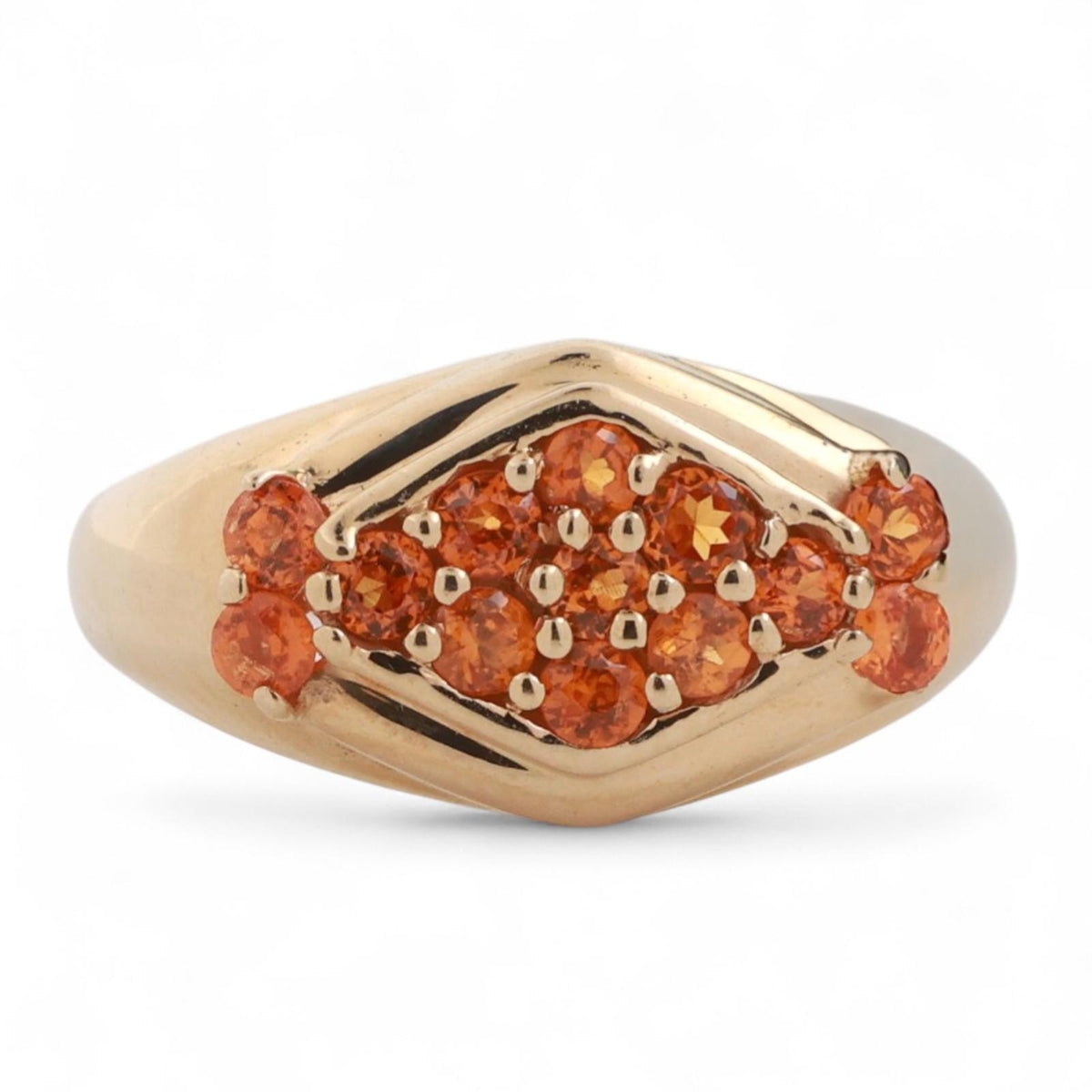 Orange Sapphire Cocktail Ring 14K Yellow Gold 0.85 CTW Size 7.25 Estate