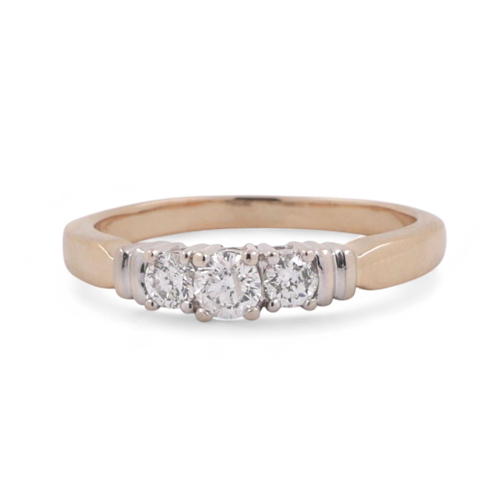 3-Stone Diamond Wedding Engagement Band Ring 14K Gold 0.45 TW Size 8