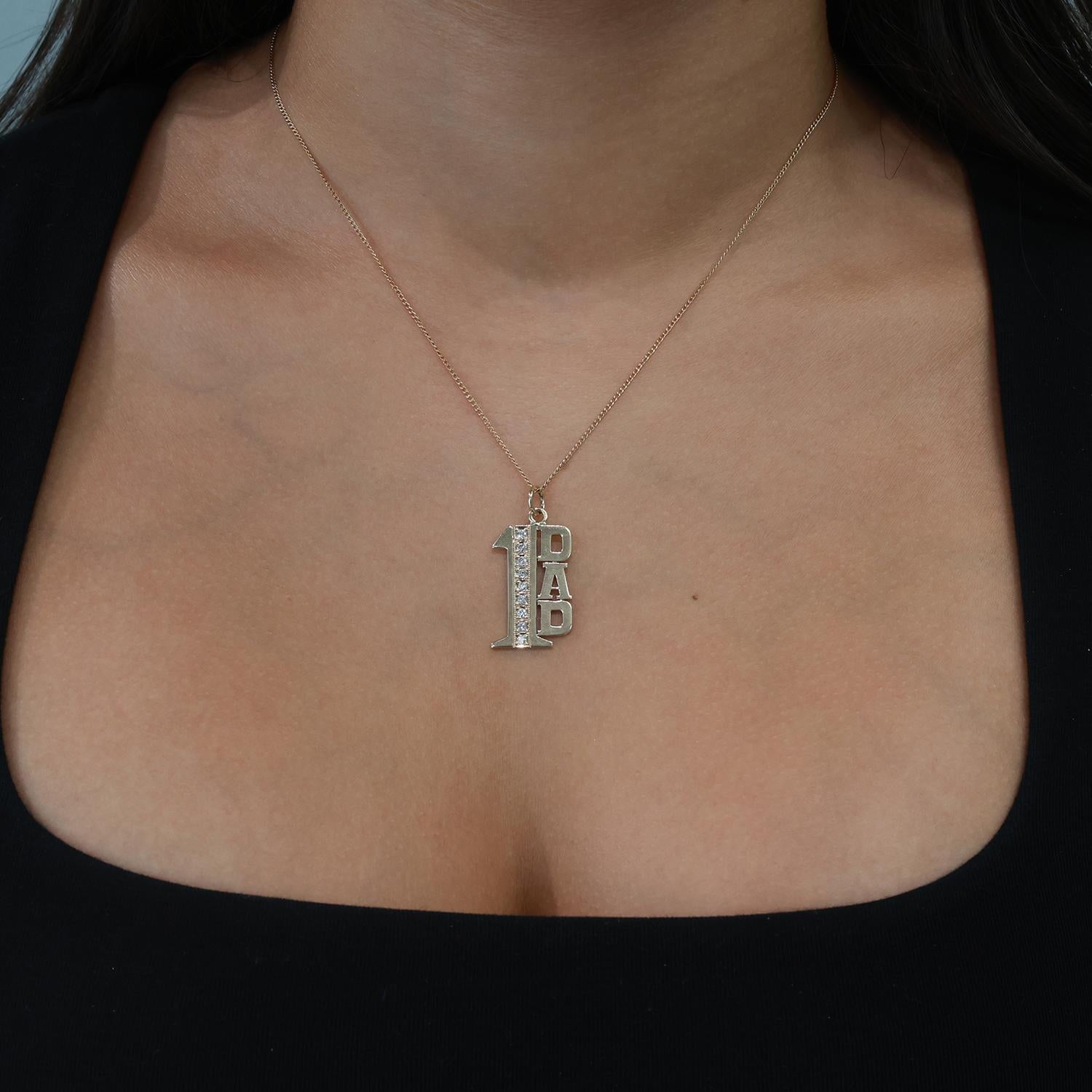 "1 Dad" Diamond Charm Pendant 14K Yellow Gold 0.25 TW 1.33" Estate