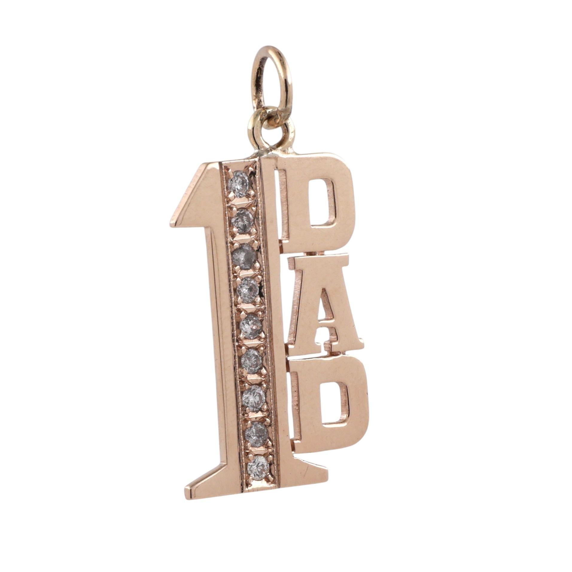 "1 Dad" Diamond Charm Pendant 14K Yellow Gold 0.25 TW 1.33" Estate