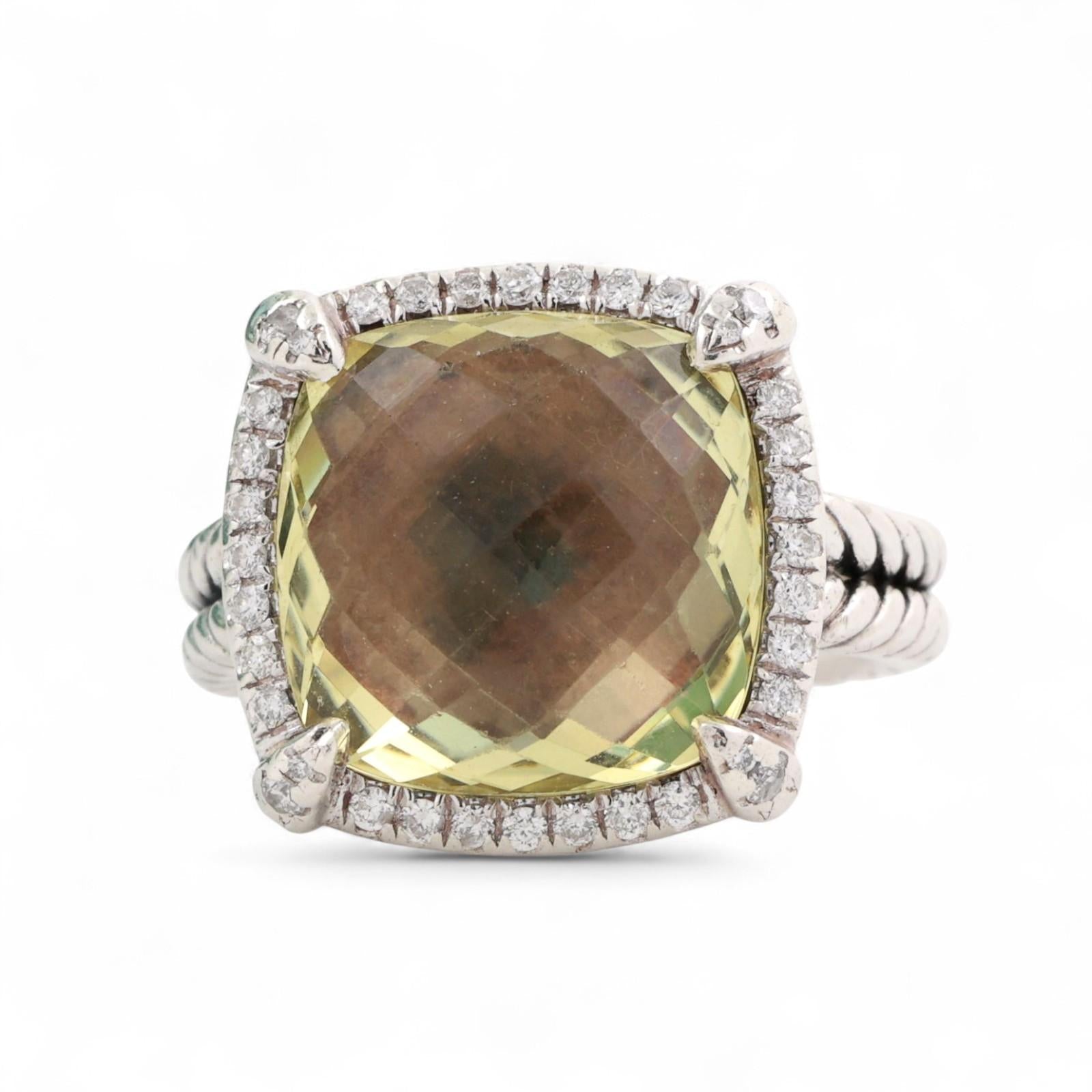 David Yurman Chatelaine Quartz Halo Diamond Ring 10.19TW Sterling Silver SZ 7.25