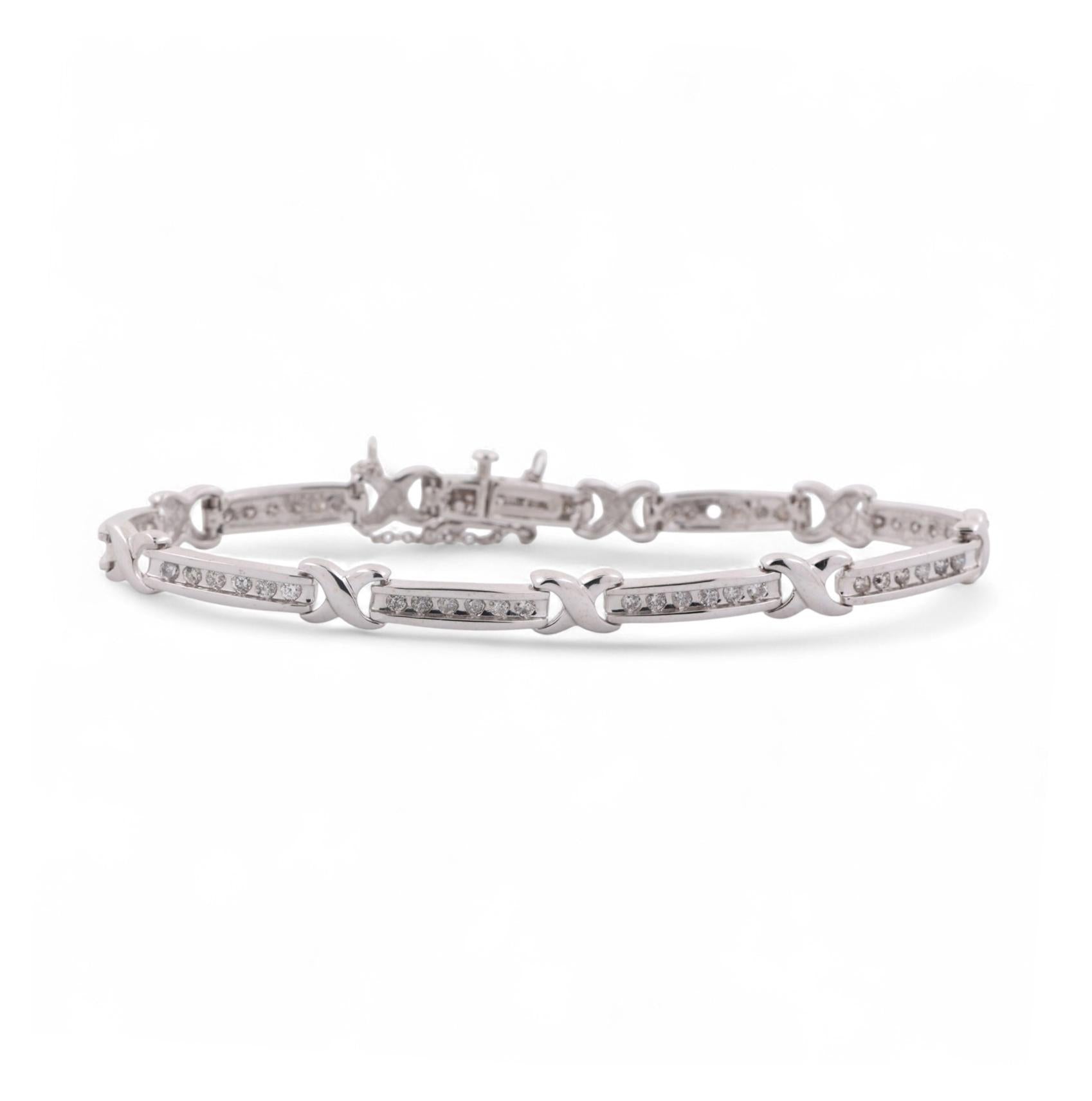 Diamond X Link Tennis Bracelet 14K White Gold 1.00 TW Channel Set 6.5" Estate
