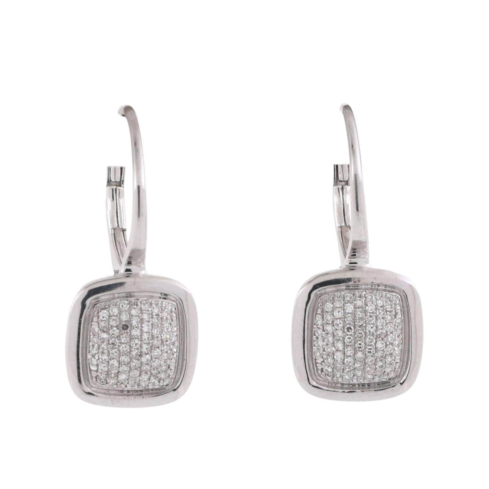 0.50 TW Cluster Diamond Dangle Earrings 14K White Gold 0.90" Ladies Estate