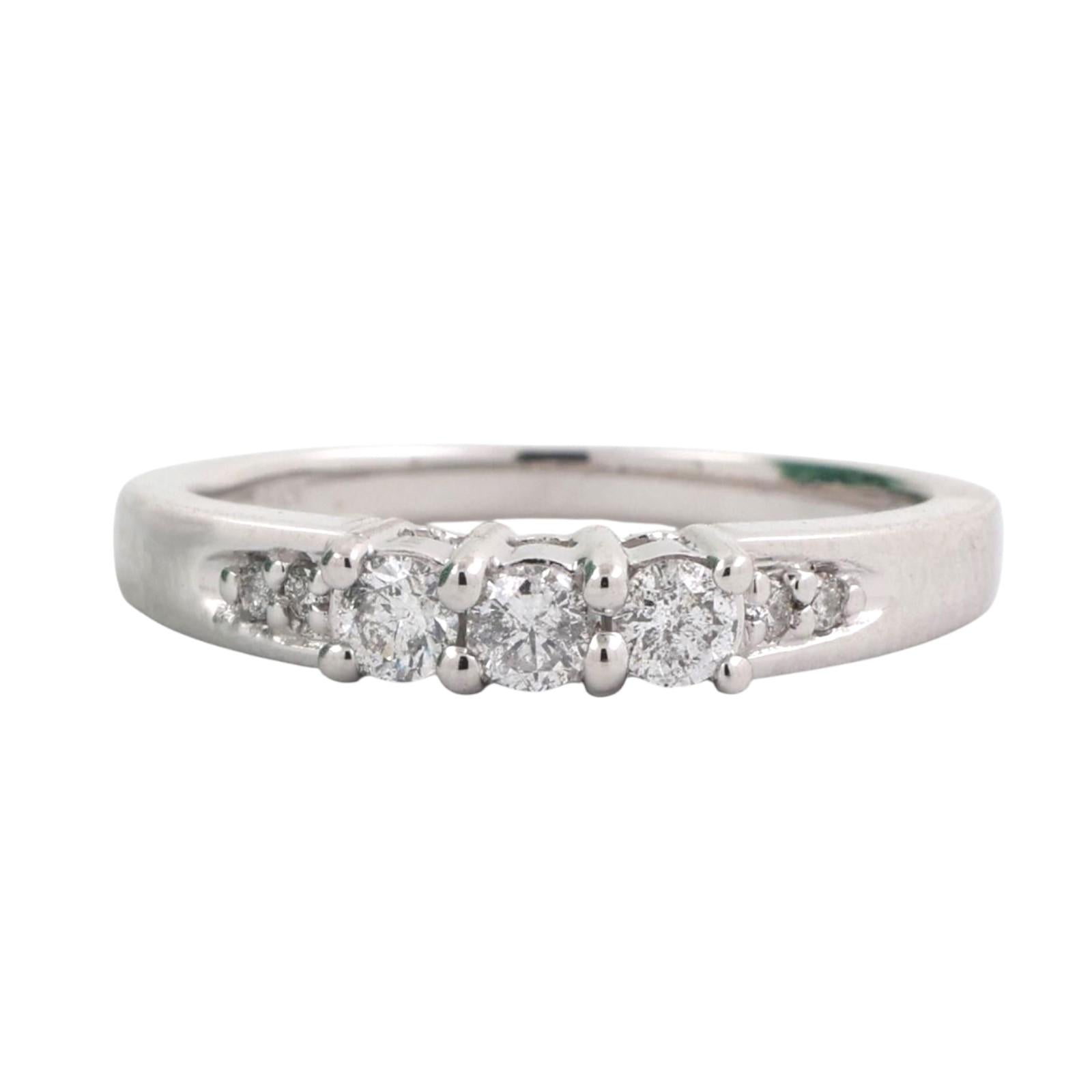 3-Stone Diamond Band Ring With Accents 0.38 TW 14K White Gold Size 7 Ladies