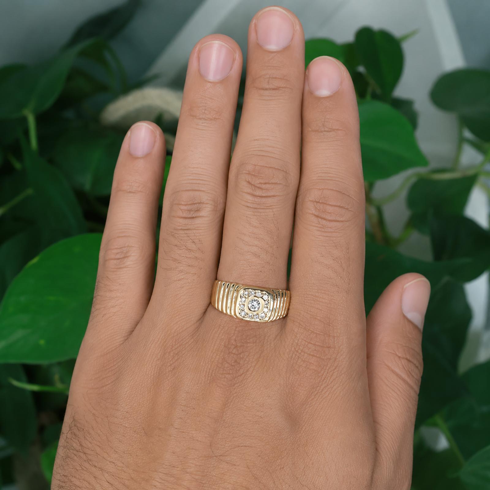 Mens Square Diamond Halo Ring 14K Yellow Gold Ridged 0.40 TW Size 10.25 Estate