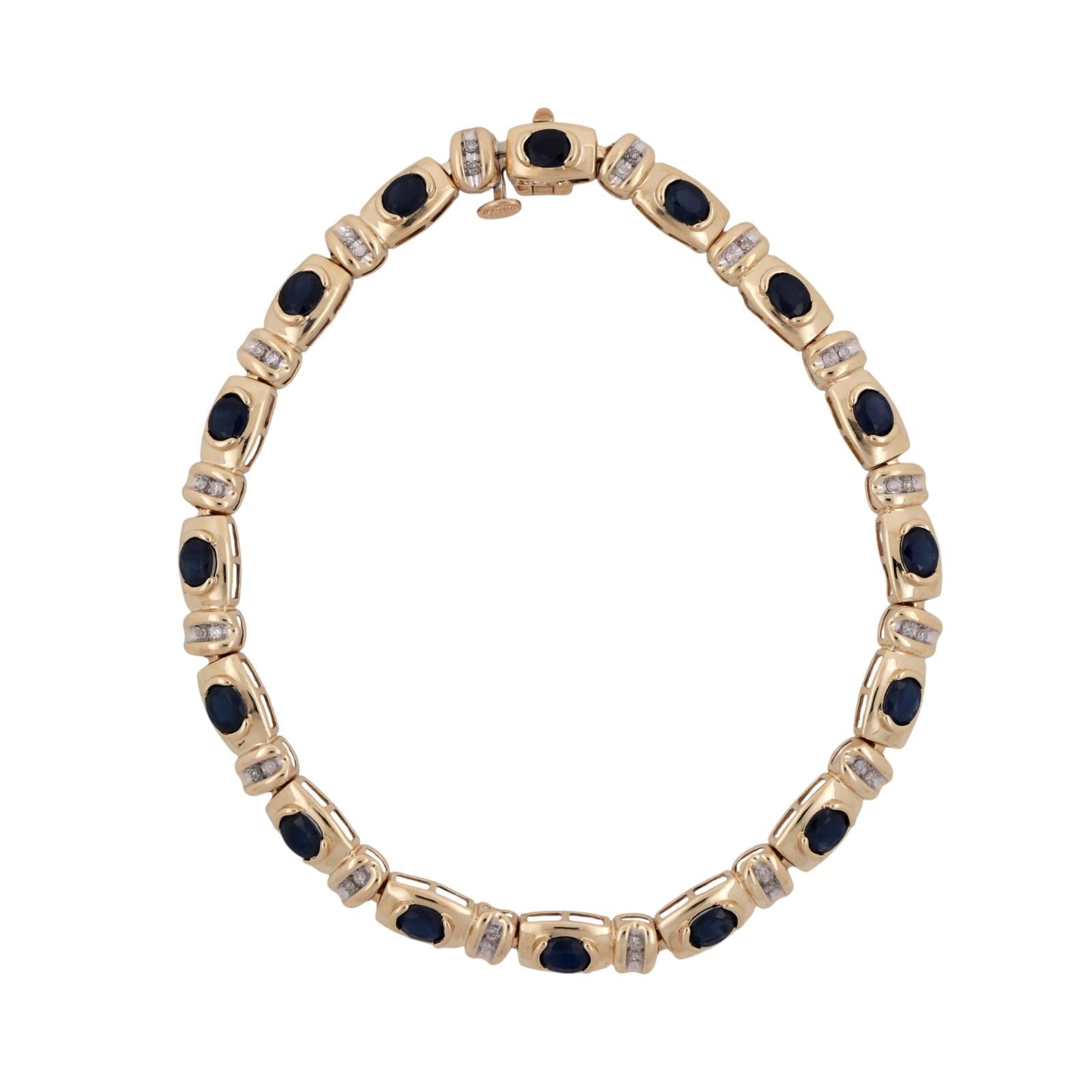 Blue Sapphire Diamond Bracelet 14K Gold 4.33 CTW 7.25" Ladies Estate