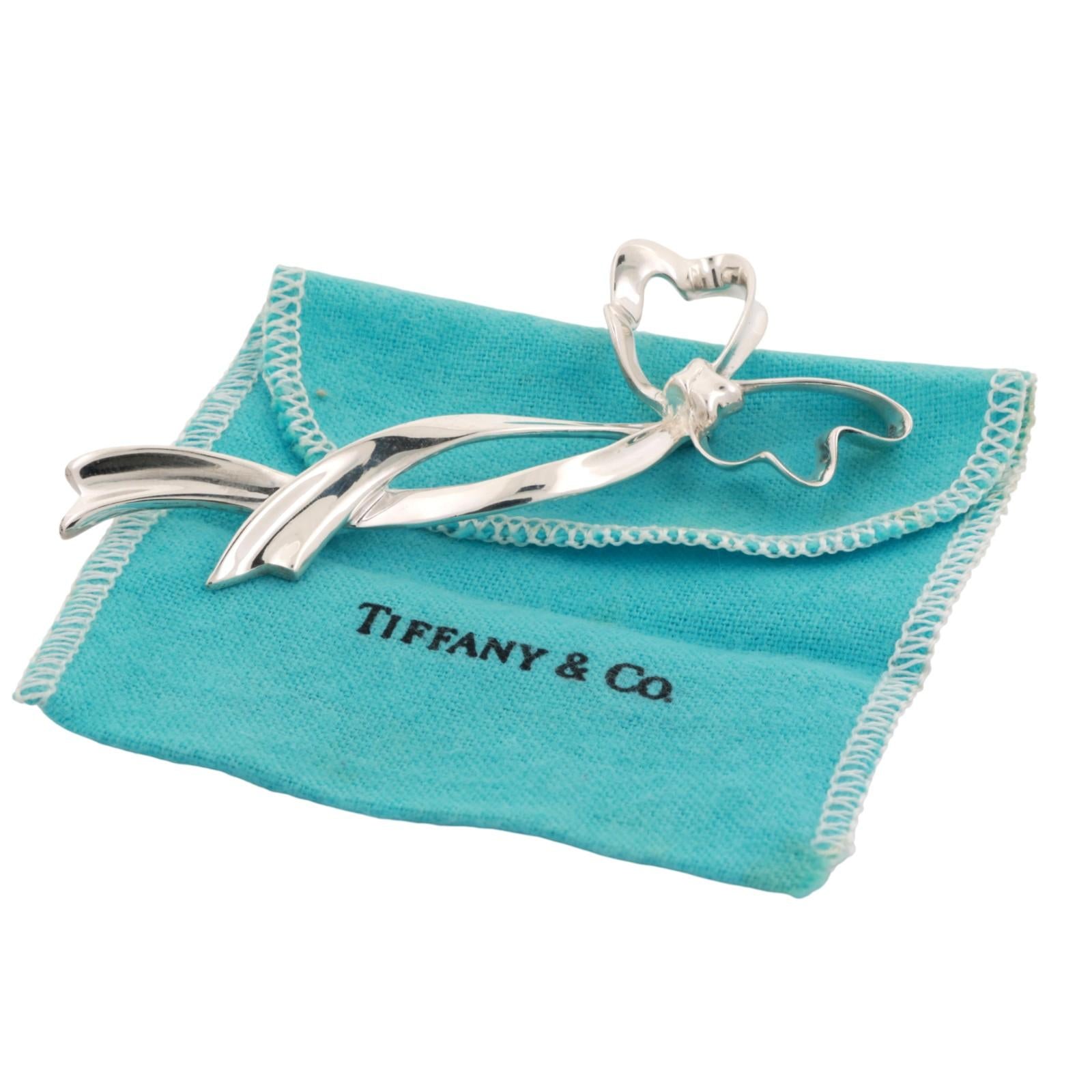 Vintage Tiffany & Co. 1985 Bow Ribbon Pin Brooch Sterling Silver 1.45" Estate