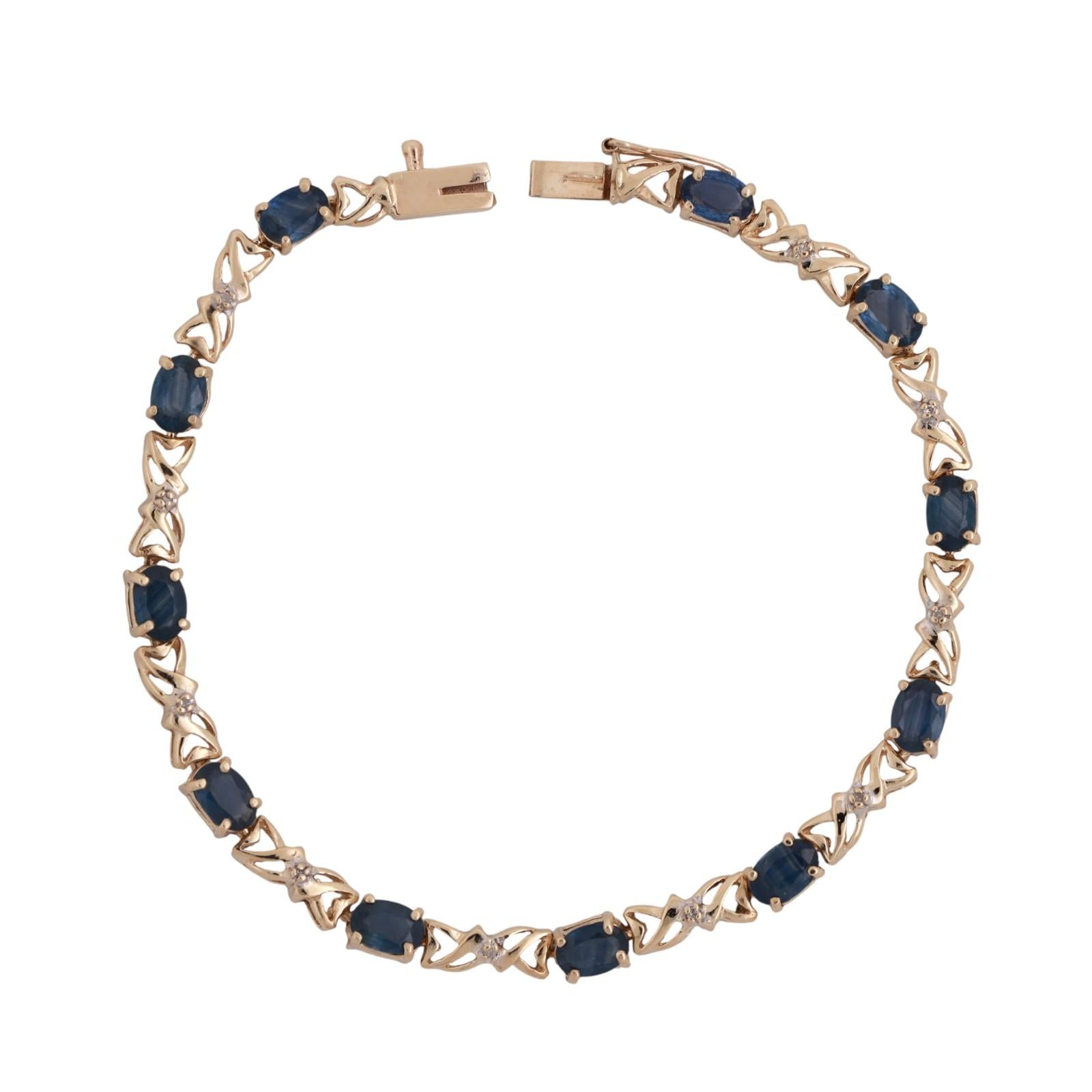 Blue Sapphire Diamond Station Bracelet 14K Yellow Gold 5.60 CTW 7.5" Estate