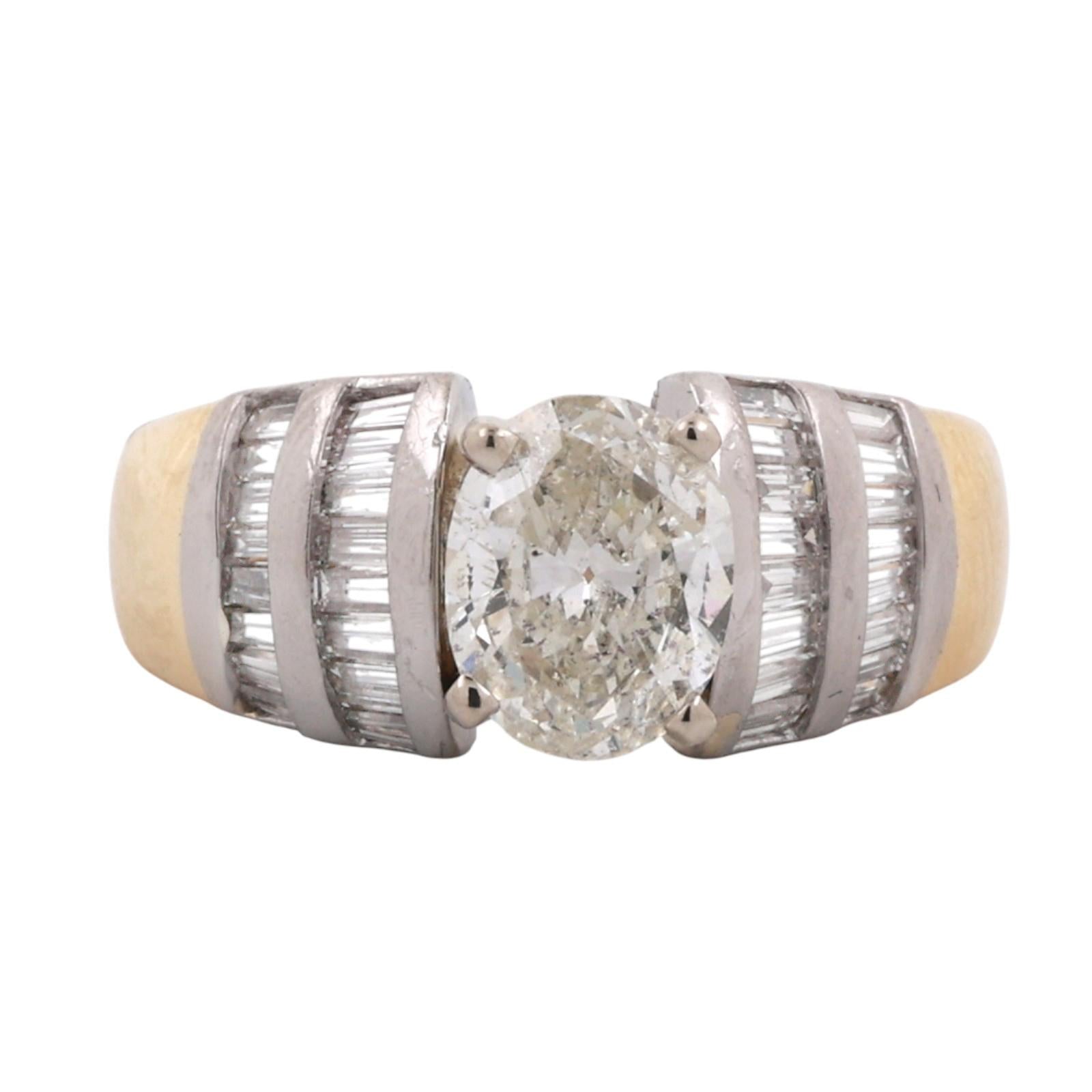 2.13 TW GIA Oval Solitaire Accent Diamond Engagement Ring Gold Platinum SZ 7.25