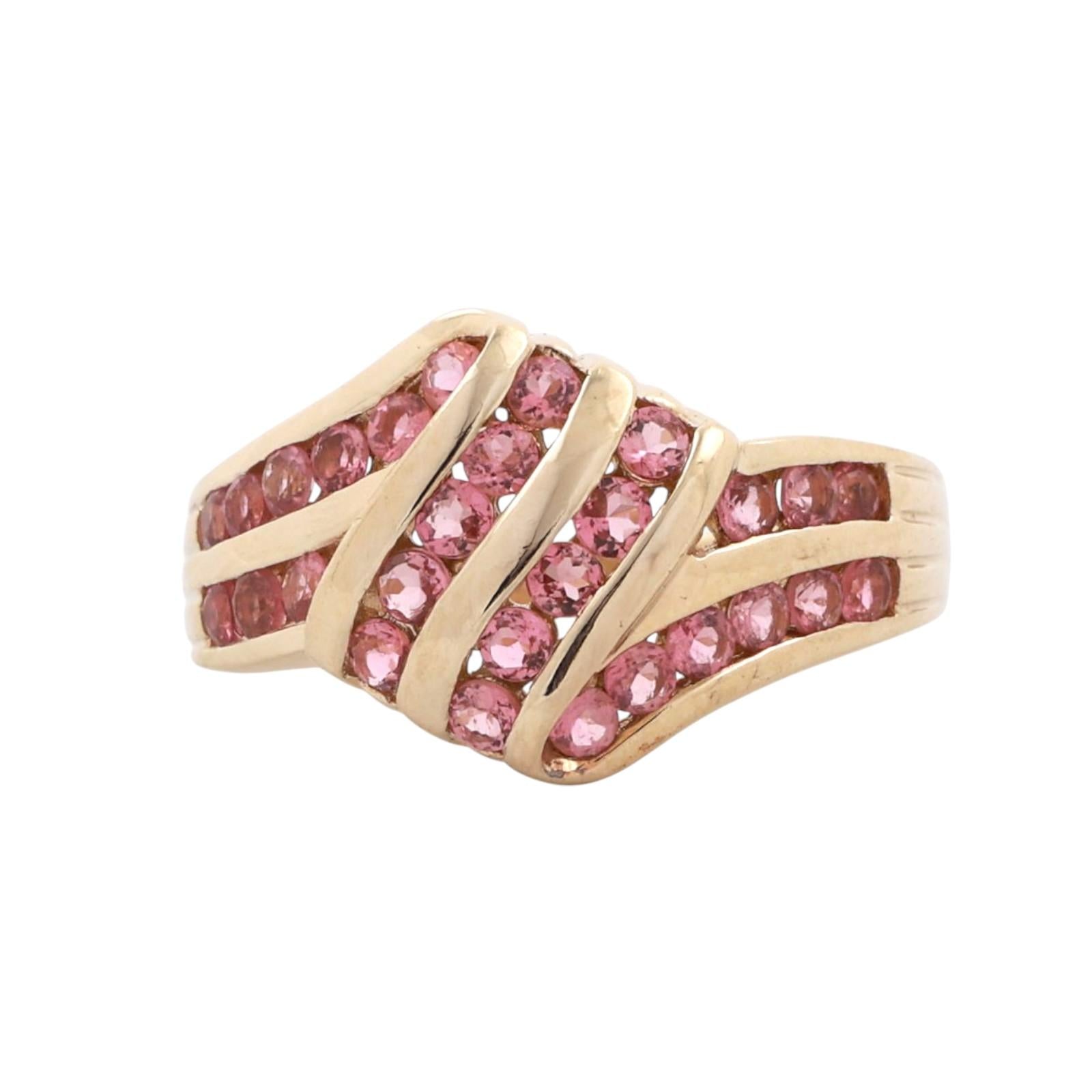 1.12 CTW Pink Tourmaline Crossover Ring 14K Yellow Gold Size 6 Ladies Estate